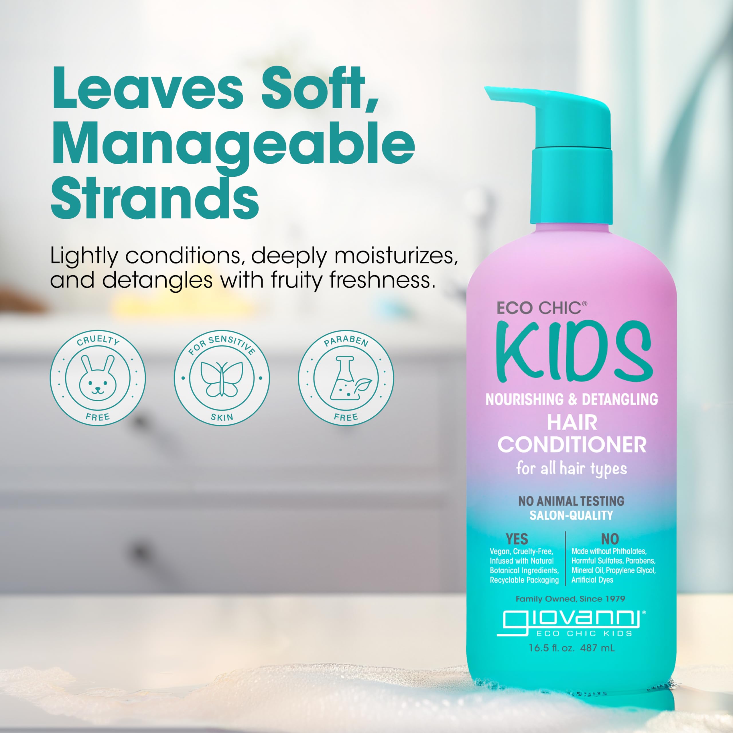 GIOVANNI Eco Chic Kids Nourishing & Detangling Hair Conditioner - Kids Conditioner Detangler, Conditioner For Kids, Kids Hair Conditioner, For All Hair Types, Salon Quality - 16.5 Fl Oz (Pack of 2)