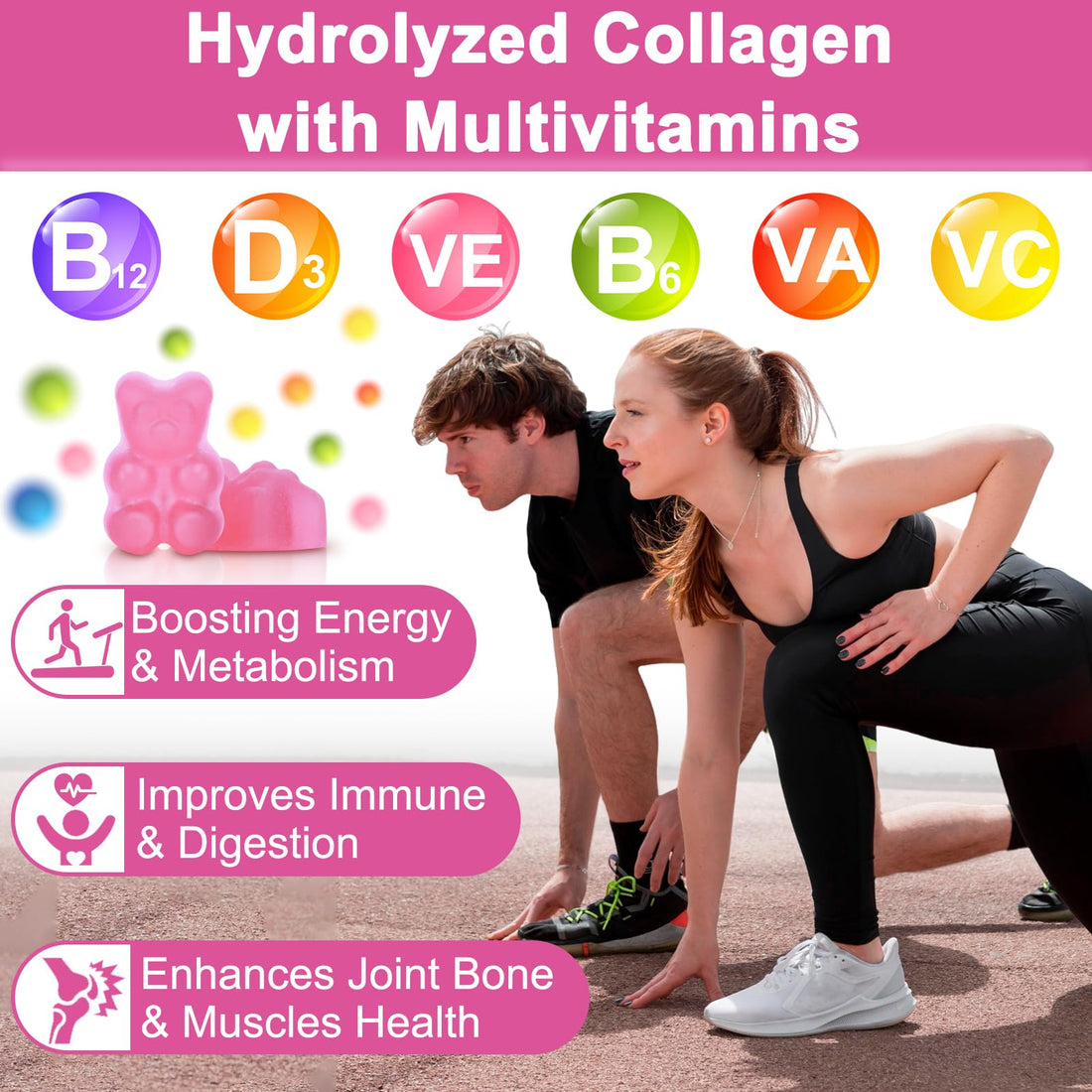 Multi Collagen Peptides Gummies, Type I, II, III, V, X - Hydrolyzed Collagen Peptides with Biotin, Hyaluronic Acid, Supports Healthy Skin, Strong Nails & Thick Hair, 60 Count, 2 Pack