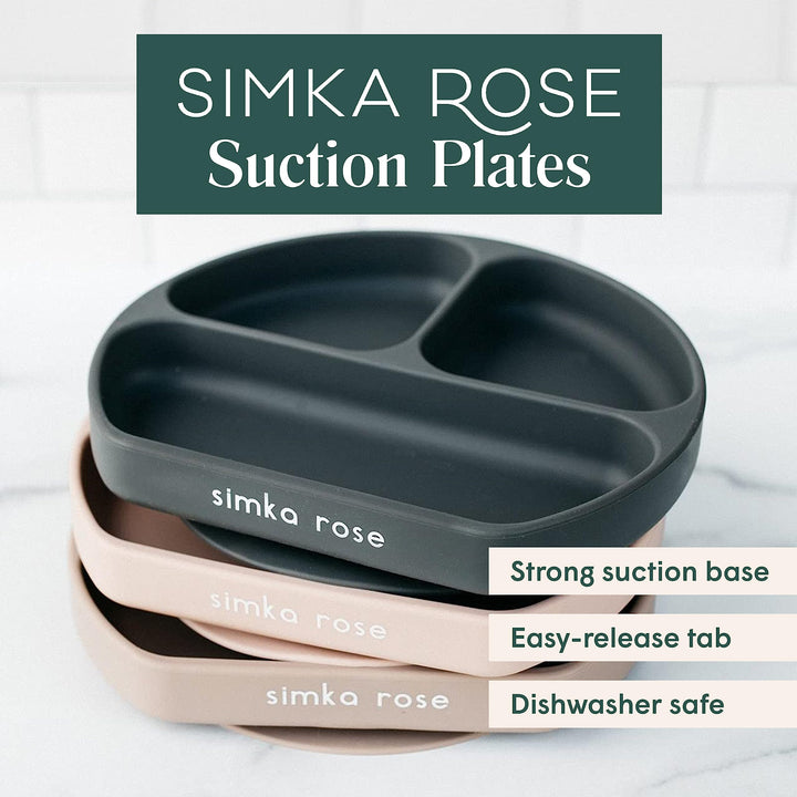 Simka Rose Baby Suction Plates - Silicone Divided Design, Toddler Plates - BPA Free, Microwave & Dishwasher Safe - Baby Led Weaning Supplies (Pack of 1)