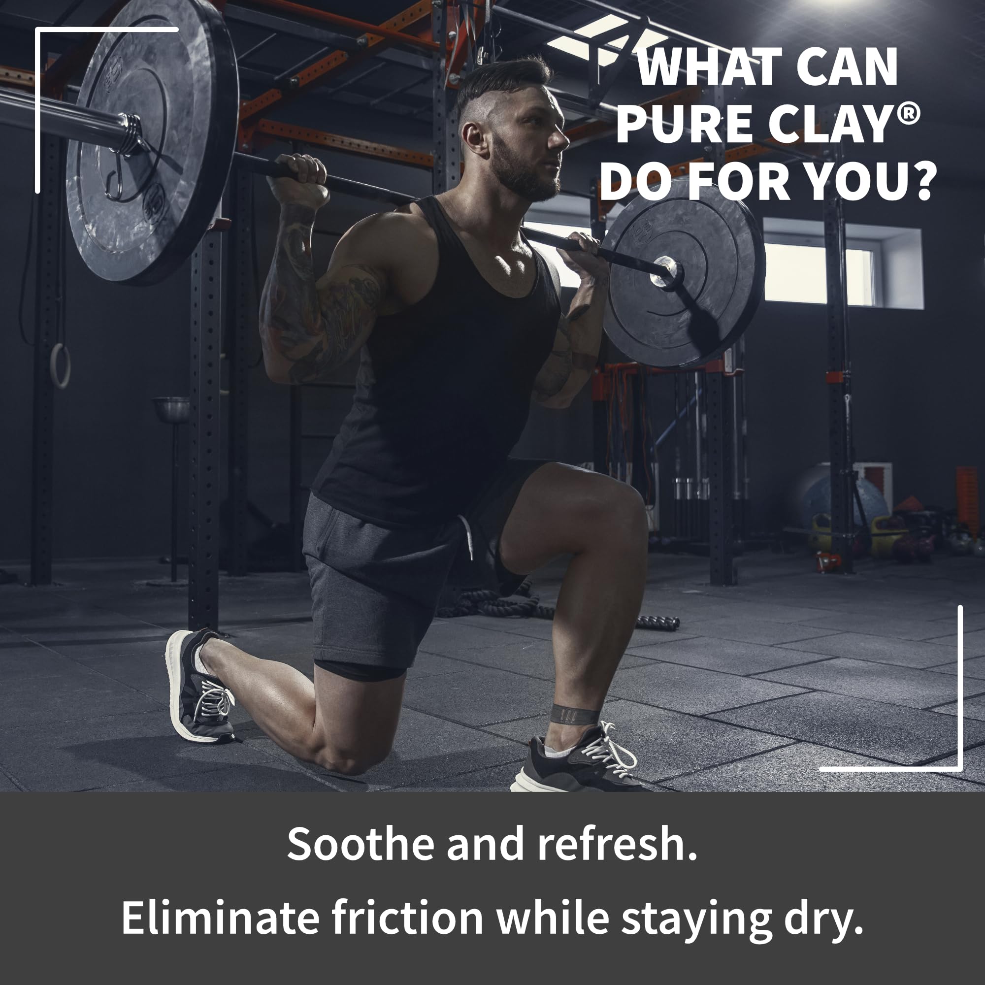 PURE CLAY All Natural Mens Anti Chafing Powder, Deep Mined Calcium Bentonite Clay Powder, Body, Groin, Arm Pit, Foot, Anti Chafe Powder, Paraben Free, Talc Free, Food Grade Organic, 8 oz