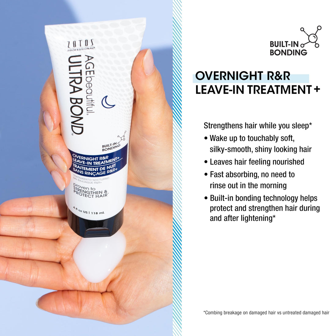 AGE beautiful Leave-in Treatment Overnight R&R with Ultra Bond Building | Strengthens, Protects & Nourishes Hair | Color-Safe | For Color-Treated Blondes | 4 Fl Oz