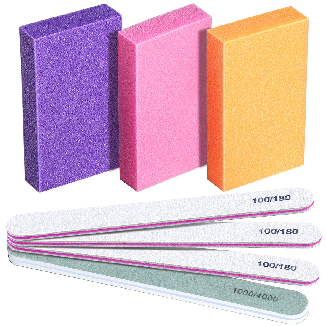 FANDAMEI Nail Buffers and Files - Professional Nail Care Kit with Rectangular Buffer Blocks, 100/180 & 1000/4000 Grit Files