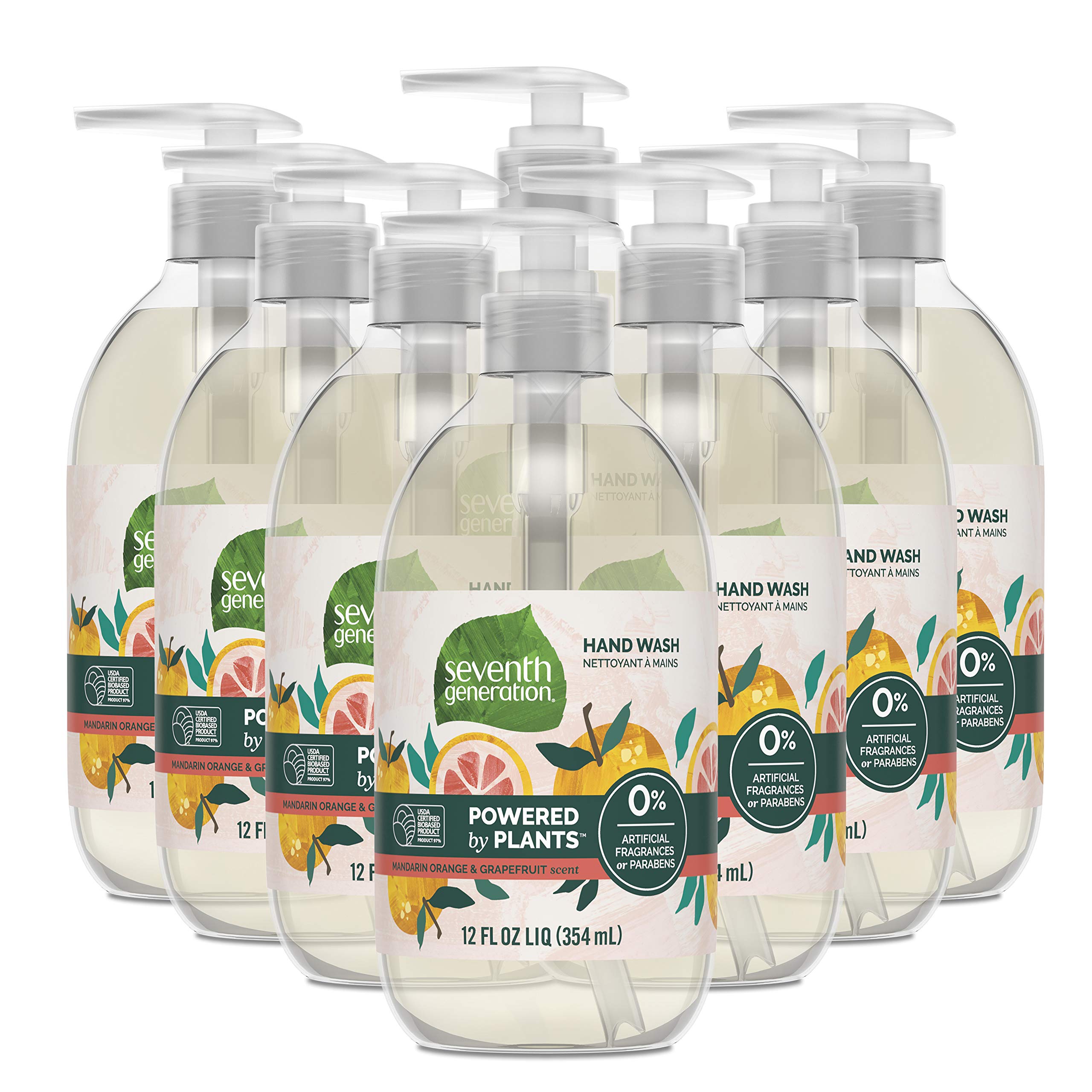 Seventh Generation Hand Wash, Mandarin Orange & Grapefruit , 12 Fl Oz, (Pack of 8)
