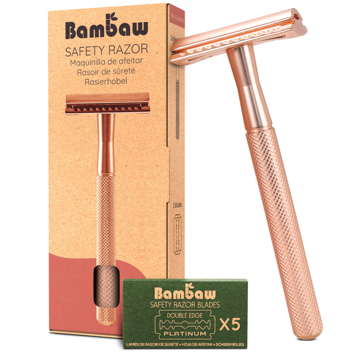 Bambaw Rose Gold Safety Razor Women|Metal Razors For Women|Reusable Razor|Eco Friendly Shaving|Metal Shaver|Double Blade Razor|Waste Free|Ladies Safety Razor|Eco Razors For Women|Bambaw
