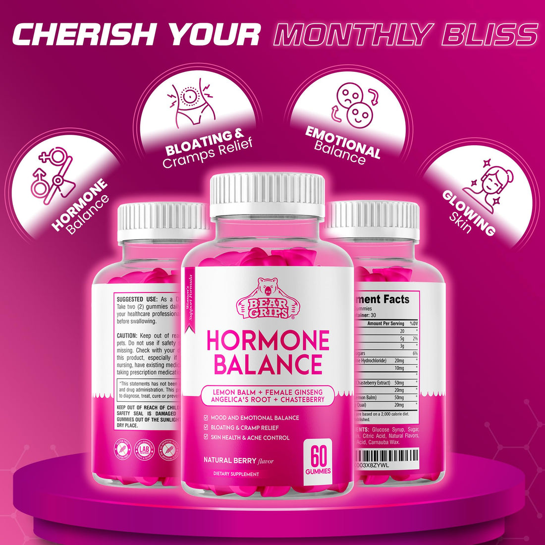 Hormone Balance for Women - PMS Relief Gummies and Bloating Relief for Women, Balance Complex for Women - All-in-One Menopause Supplements for Women, Menopause Relief, Natural Support for Cramps