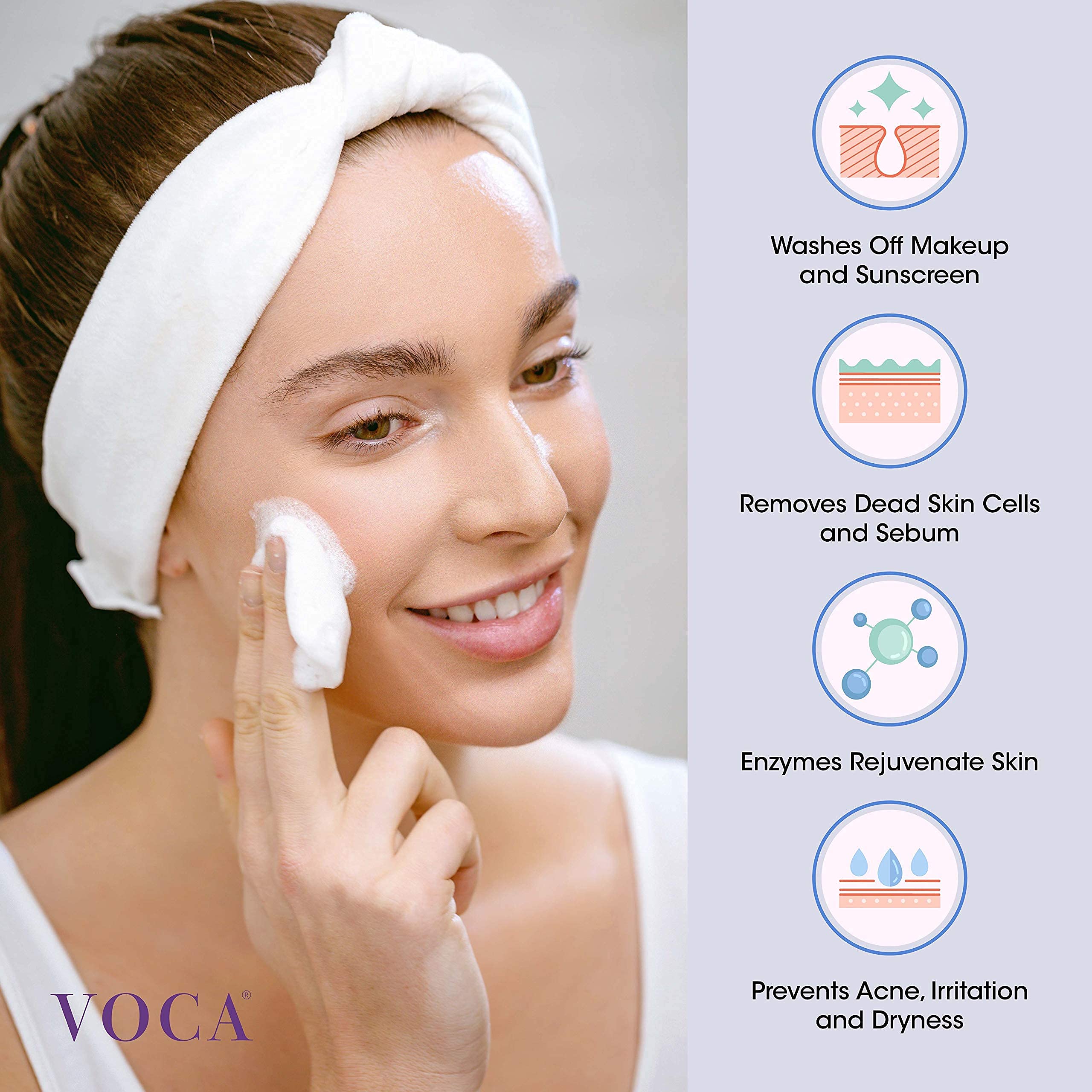 VOCA Face Wash Powder - Enzyme Powder Cleanser for Removing Makeup, Sunscreen, Oil - Gentle Exfoliating Scrub for Brightening Skin, Acne & Blemish Control - Travel Size Facial Exfoliant - 32 Capsules