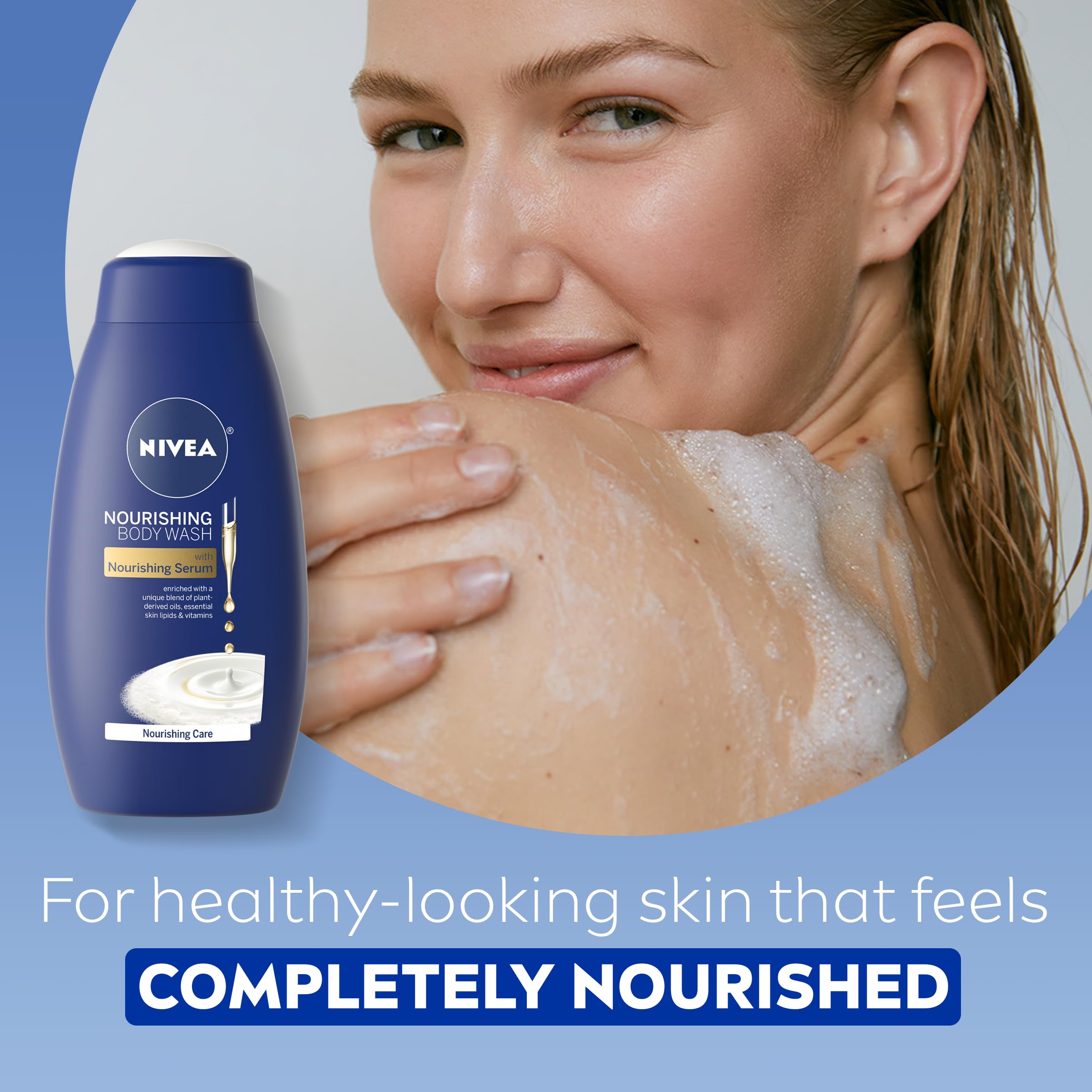 NIVEA Nourishing Moisture Collection Skin Care Set, Nourishing Care Body Wash, 20 Fl Oz Bottle + Body Lotion, 13.5 Fl Oz Bottle + Hand Cream, 2.6 Oz Tube + Moisture Lip Care Balm, 0.17 Oz Stick