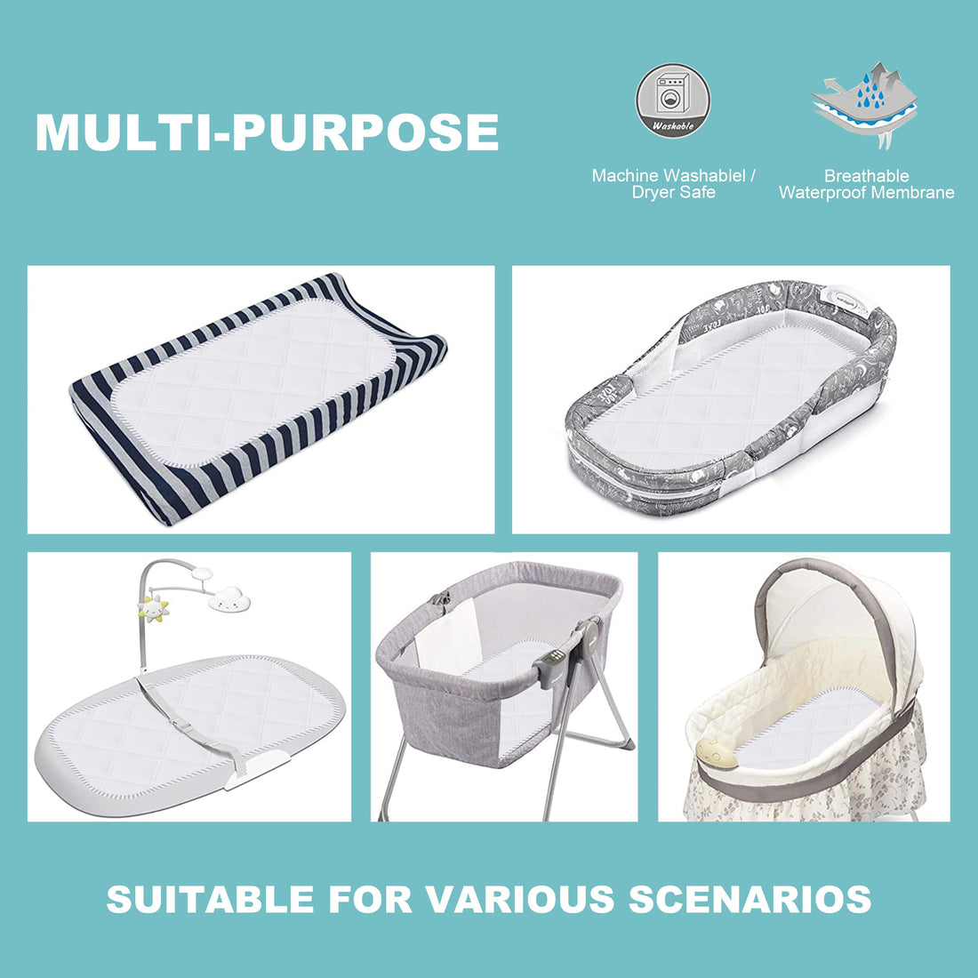 Sunny zzzZZ 6 Pack Baby Waterproof Changing Pad Liners - Quilted Thicker Ultra Soft Changing Table Cover Liners - Durable & Easy to Clean - White - 23 x 11