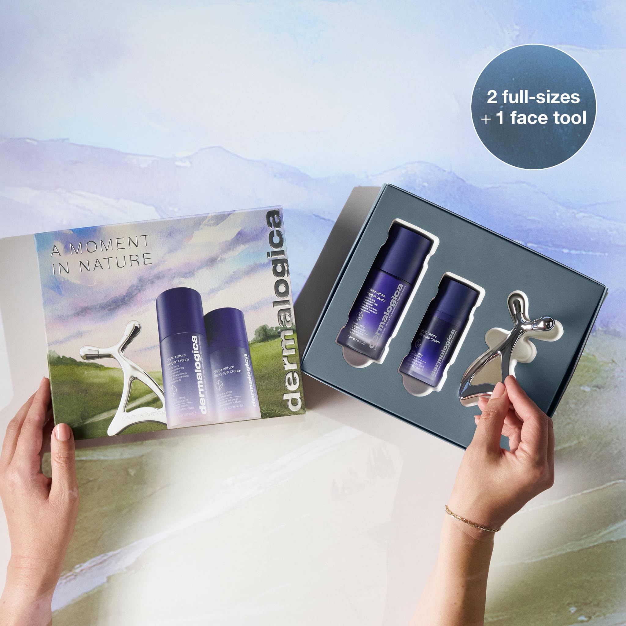 Dermalogica A Moment in Nature – Face Cream + Eye Cream Duo Set with Gua Sha Skin Roller, Reduce the Appearance of Skin Aging, 1.7 + 0.5 Fl Oz