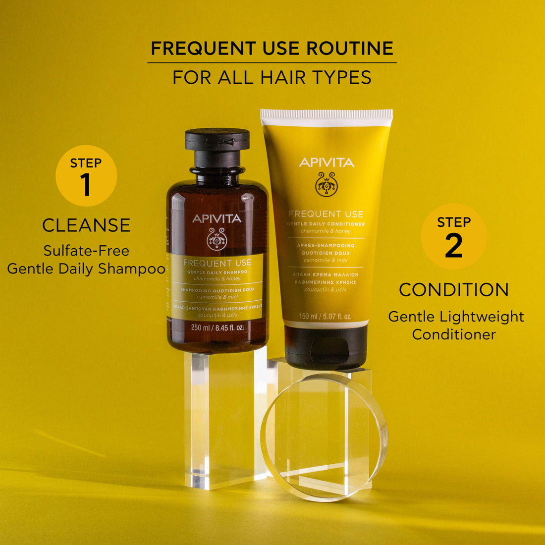 Apivita Frequent Use Gentle Daily Shampoo 250ml - Sulfate-Free and Paraben-Free Shampoo with Chamomile and Honey - Hydrates, Offers Softness and Elasticity, Helps Prevent Split Ends