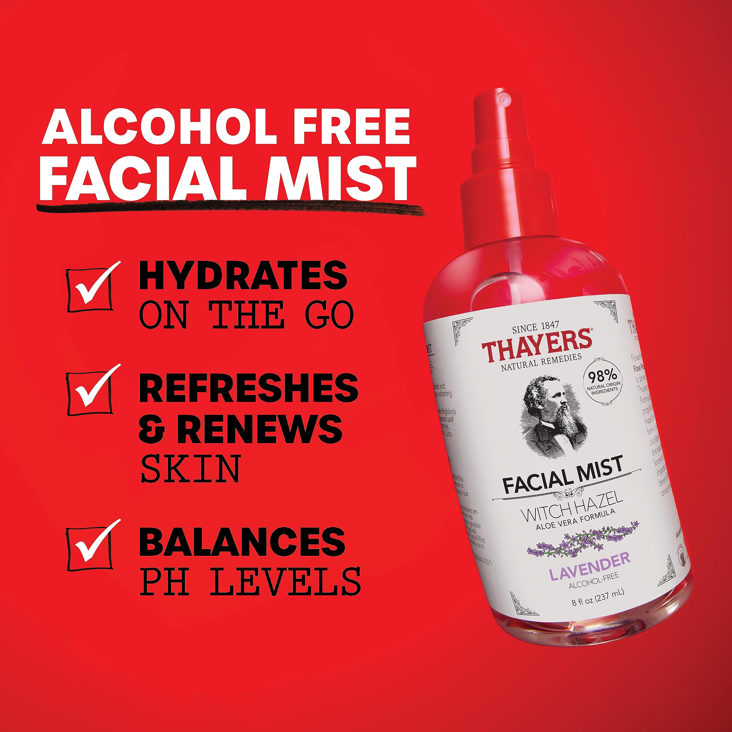 Thayers Natural Remedies Alcohol-Free Lavender Witch Hazel Facial Mist Toner, 8 Ounce