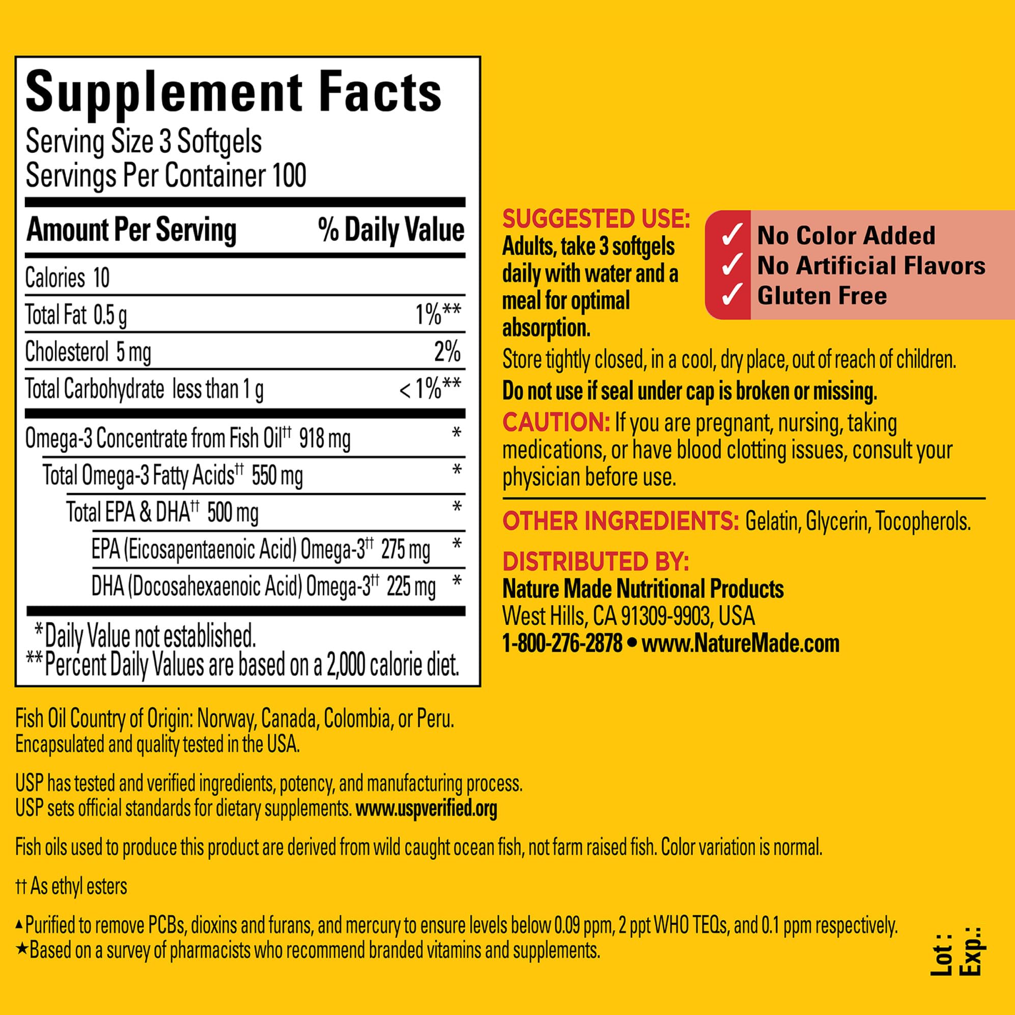 Nature Made Omega 3 Fish Oil Pearls 550 mg per serving, Small Size Fish Oil Supplements as Ethyl Esters, Omega 3 Supplement for Healthy Heart Support, 300 Softgels, 100 Day Supply