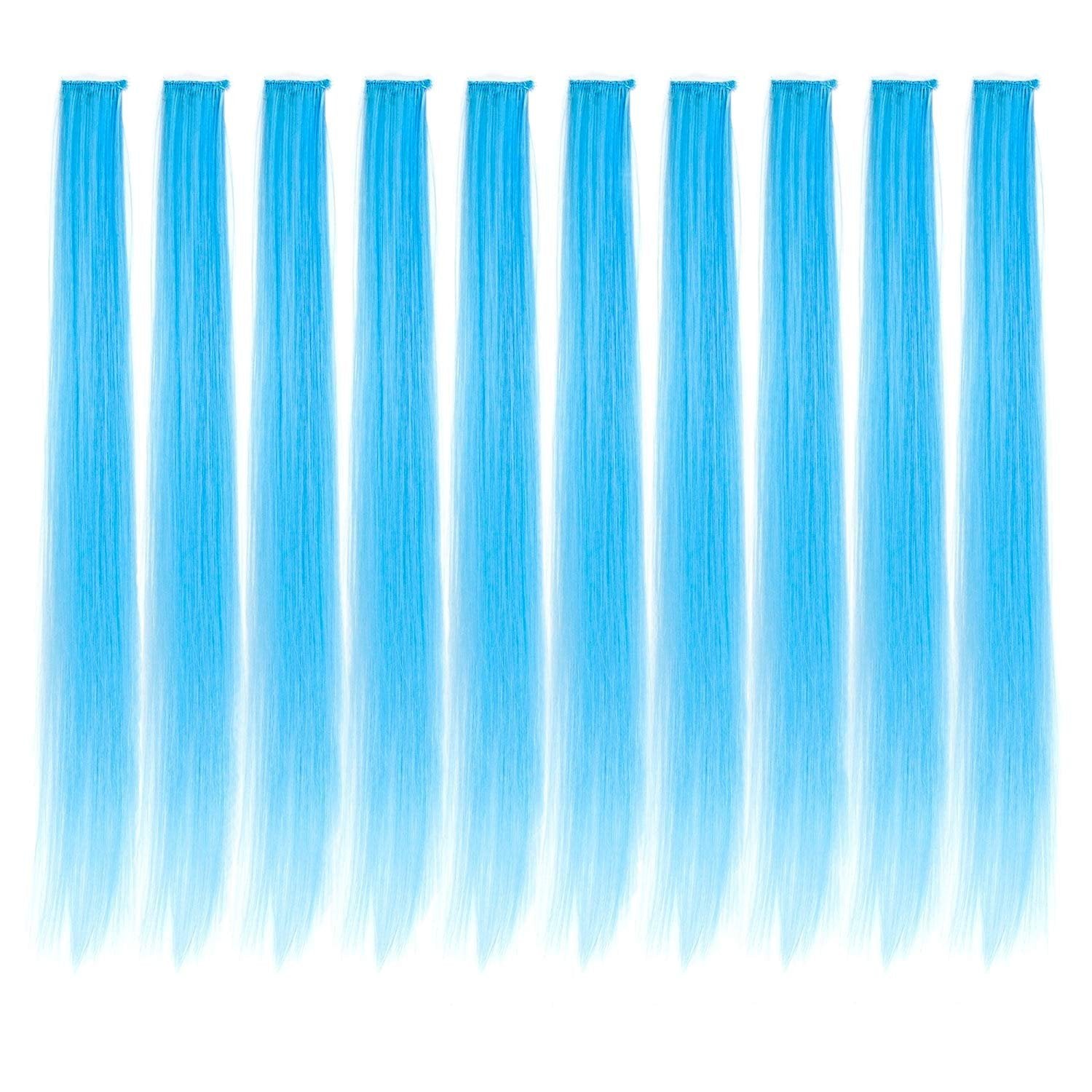 Liasun LiaSun 10Pcs/set Multi-Colors Straight Highlight Clip in Hair Extensions 20 Inch Colored Party Hair Pieces (Sky blue)