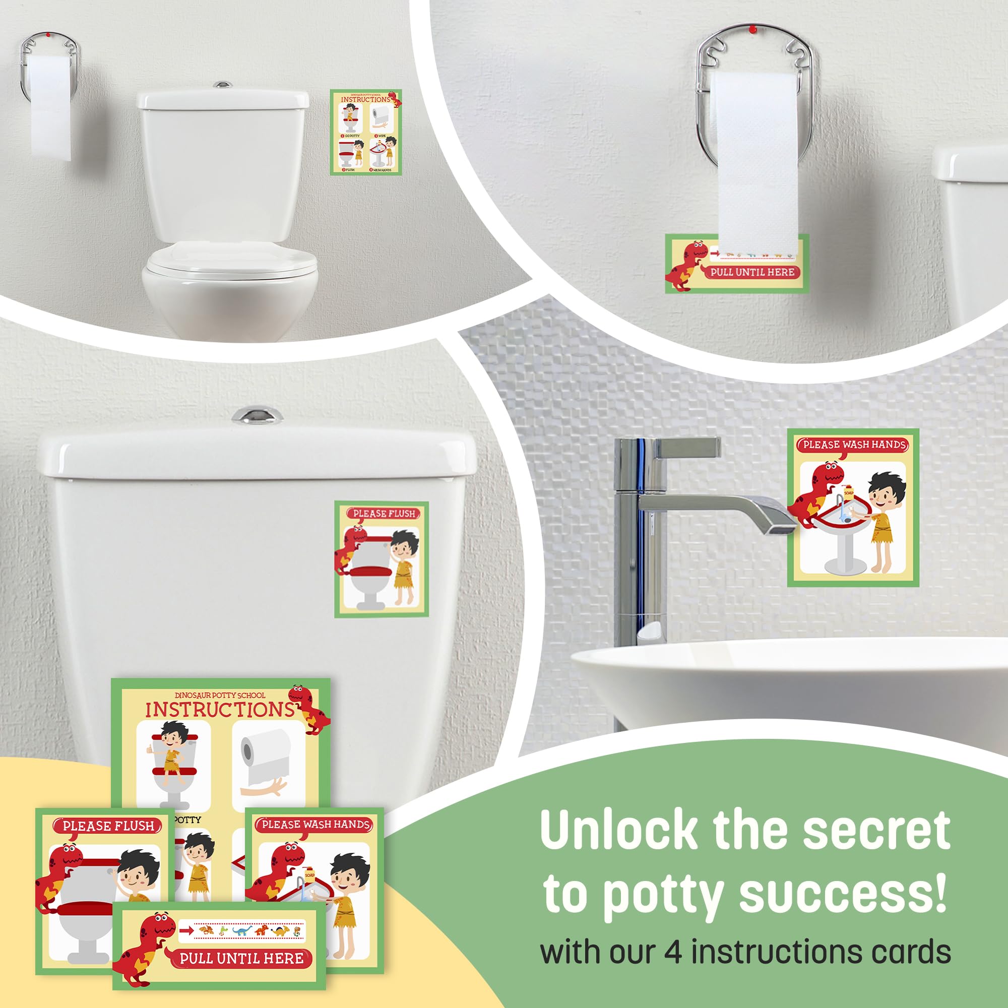 Potty Training Chart for Toddlers, Dinosaur Design Reward Chart - 194 Cool Stickers, 2 Fun Crowns, Motivational Certificate, Bonus Instruction Cards, Booklet & Erasable Pen for Boys and Girls