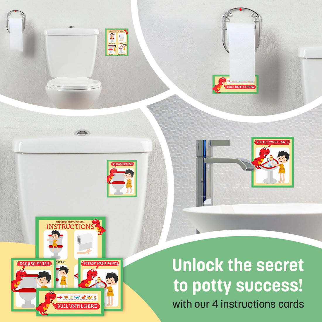 Potty Training Chart for Toddlers, Dinosaur Design Reward Chart - 194 Cool Stickers, 2 Fun Crowns, Motivational Certificate, Bonus Instruction Cards, Booklet & Erasable Pen for Boys and Girls