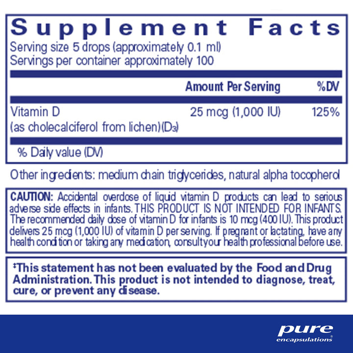 Pure Encapsulations Vitamin D3 (Vegan) Liquid | Hypoallergenic Support for Bone, Breast, Cardiovascular, Colon and Immune Health* | 0.3 fl. oz.