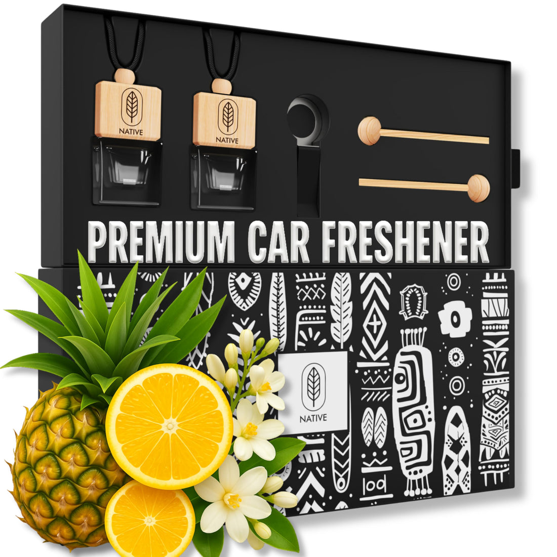 Car Air Freshener for Men | Bold Perfume Inspired Scent with Pineapple, Birch & Musk | Long-Lasting Odor Eliminator | Strong Car Diffuser | Premium Car Scent | Two 8ml Gift Set | Made in USA