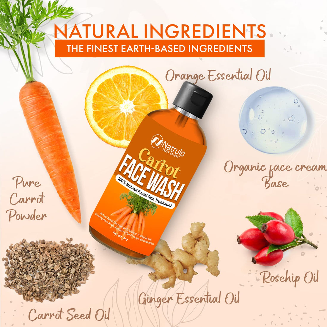 Carrot Face Wash for Skin Brightening – Natural Carrot Soap for Spots on Face, Body, Neck, Underarm – Carotene Reduces Acne, Brightens, & Evens Skin Tone – Carrot Liquid Soap Made in USA