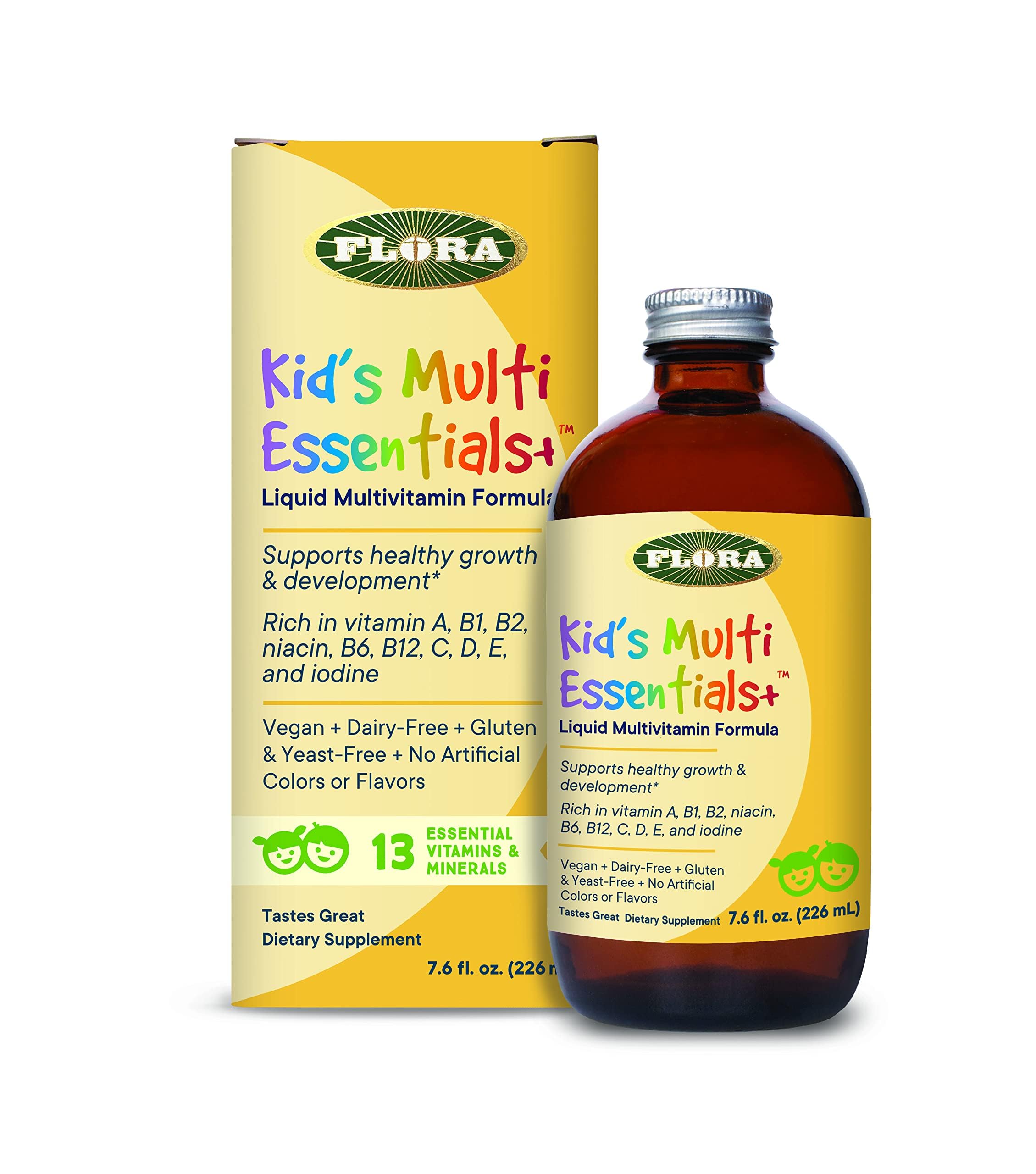 Flora - Kids Multi Essentials+, Liquid Multivitamin Formula, 13 Essential Vitamins & Minerals, 7.6 Fl Oz