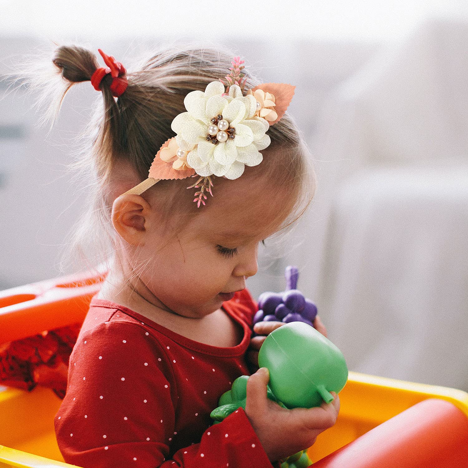 Cinaci 5 Pack White Pink Delicate Rose Flower Nylon Headbands Floral Hair Bows Daisy Flowers Headband Elastic Hair Bands Easter Christmas Hair Accessories for Baby Girls Newborns Infants Toddlers Kids