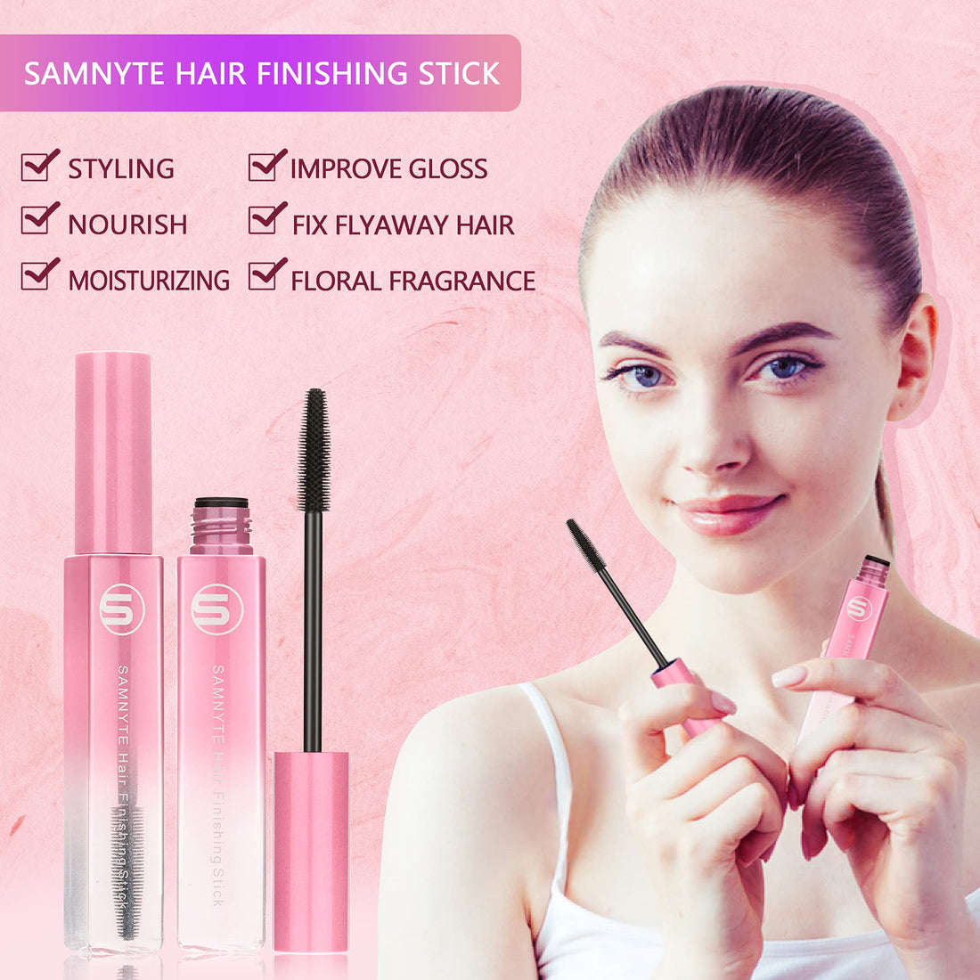 Hair Finishing Stick, 2pcs Hair Mascara for Flyaway Tamer, Fly Away Hair Tamer Stick for Enhance Gloss of Hair, Anti Frizz Broken Hair Baby Hair Flash Moment Flyaway Stick, Non-Greasy