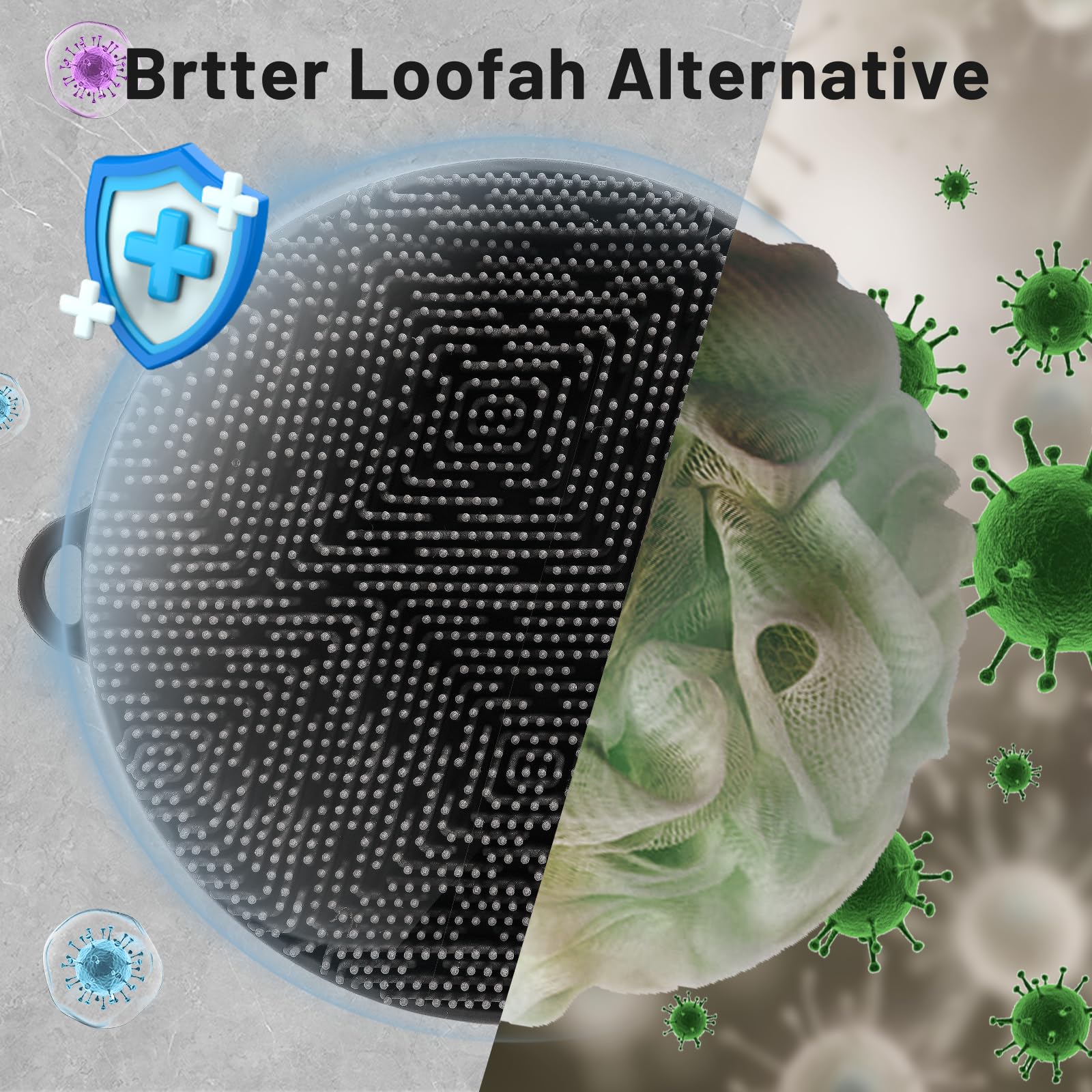 Zeutch Silicone Back Scrubber for Shower, 2025 Upgrade 16 Inch Detachable Long Handle Body Brush, Loop Bristles Shower Brush for Exfoliating, Deep Cleansing for Men & Massage Can Produce Rich Foam