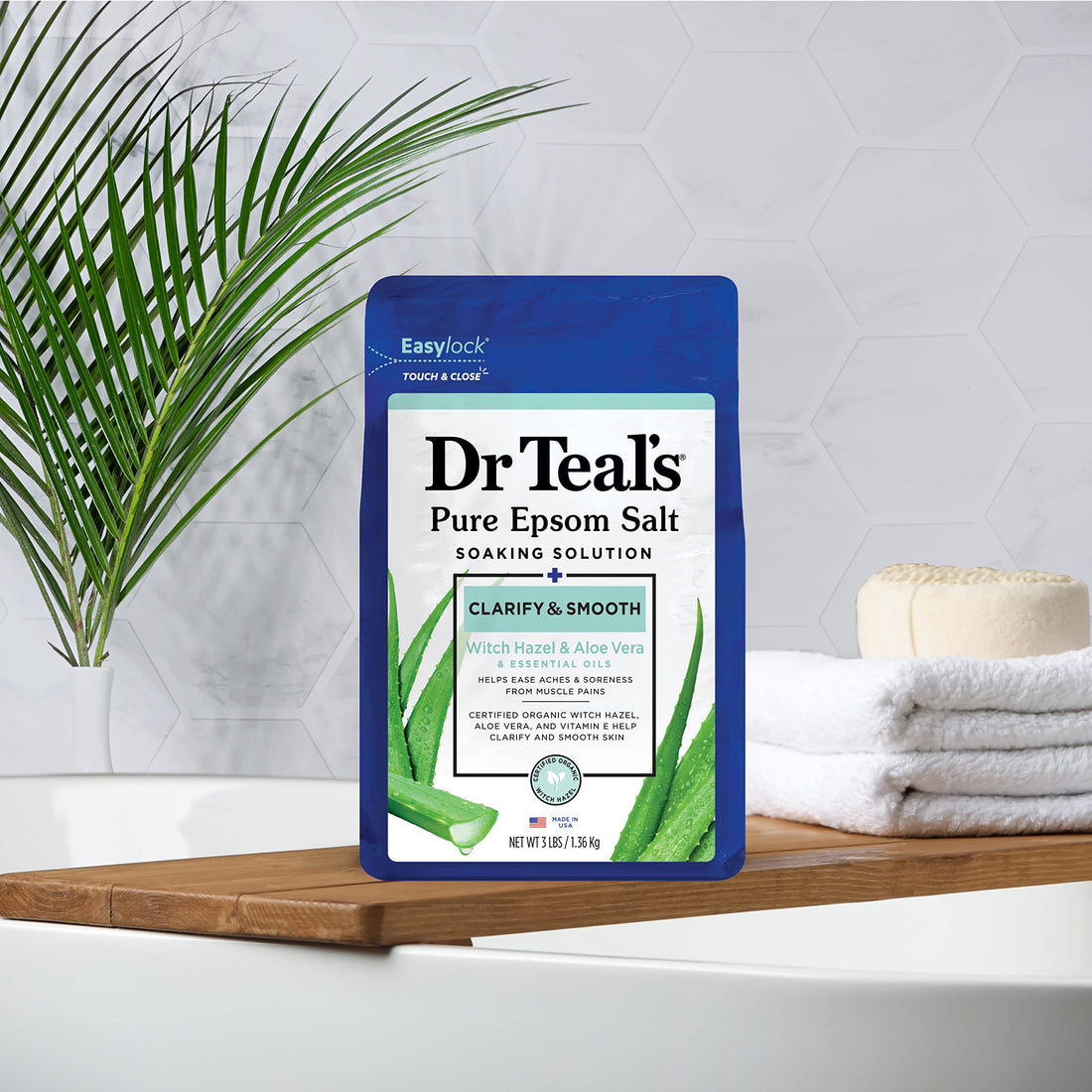 Dr Teal's Pure Epsom Salt, Clarify & Smooth with Witch Hazel & Aloe Vera, 3lbs