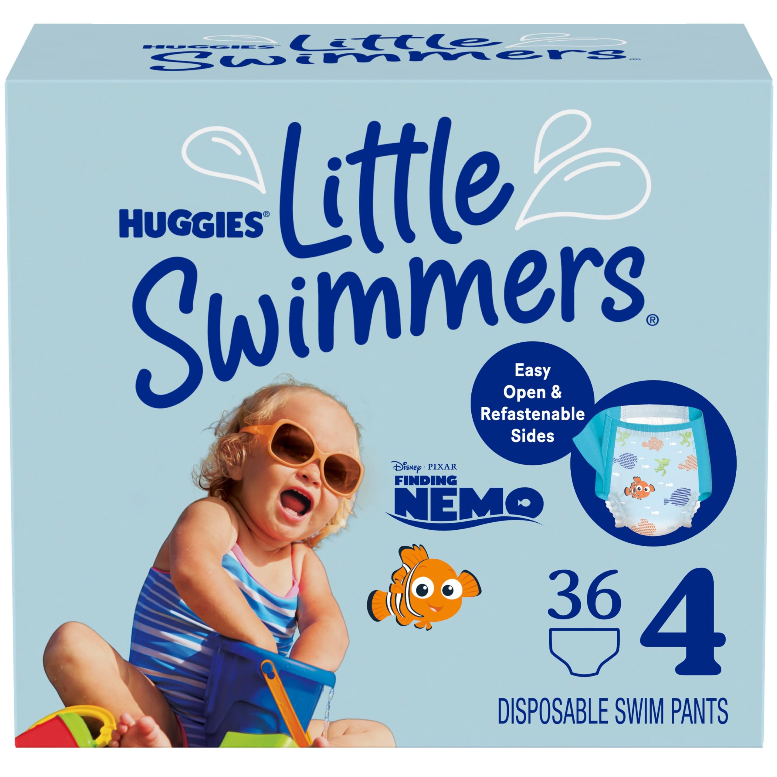 Huggies Little Swimmers Disposable Swim Diapers, Size 4 (24-34 lbs), 36 Ct (2 packs of 18), Packaging May Vary