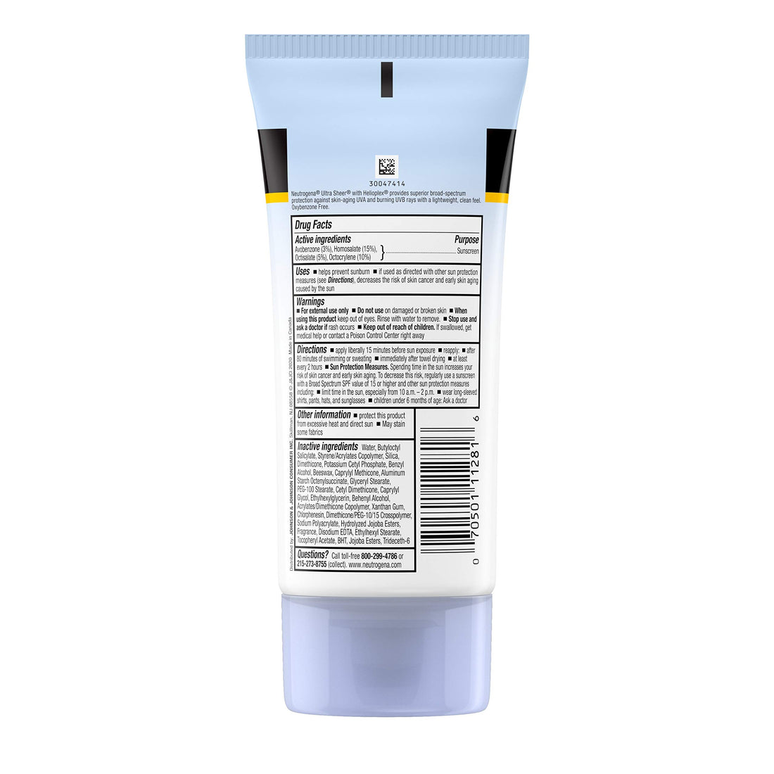 Neutrogena Ultra Sheer Dry-Touch Sunscreen Lotion, Broad Spectrum SPF 70 UVA/UVB Protection, Oxybenzone-Free, Light, Water Resistant, Non-Comedogenic & Non-Greasy, 5 fl. oz