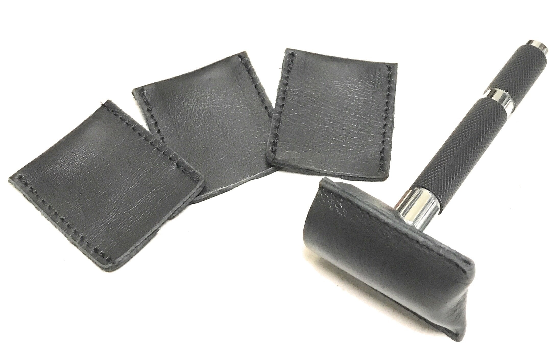 GBS 3 pack -Durable and Double Edge Leather Razor Head Sleeve - Protective Case - Fits All Safety Razor Heads. Great use for travel, and taking your razor on-the-go!