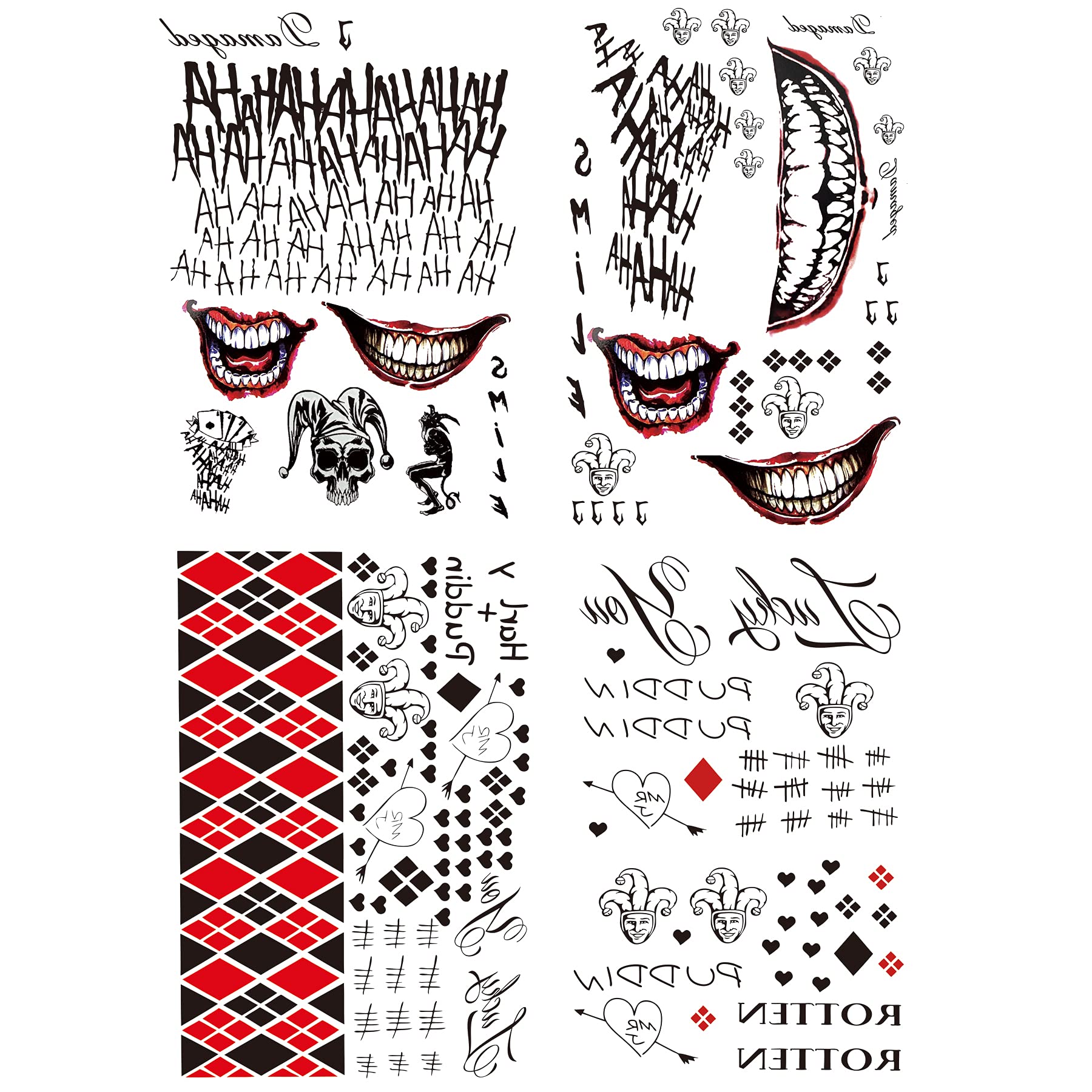Kotbs 4 Sheets Halloween Temporary Tattoos for Women Men, Large Size 8.2' x 11.6' Fake Tattoos Waterproof Tattoo Stickers for Girls Boys Kids Halloween Costume Accessories and Parties