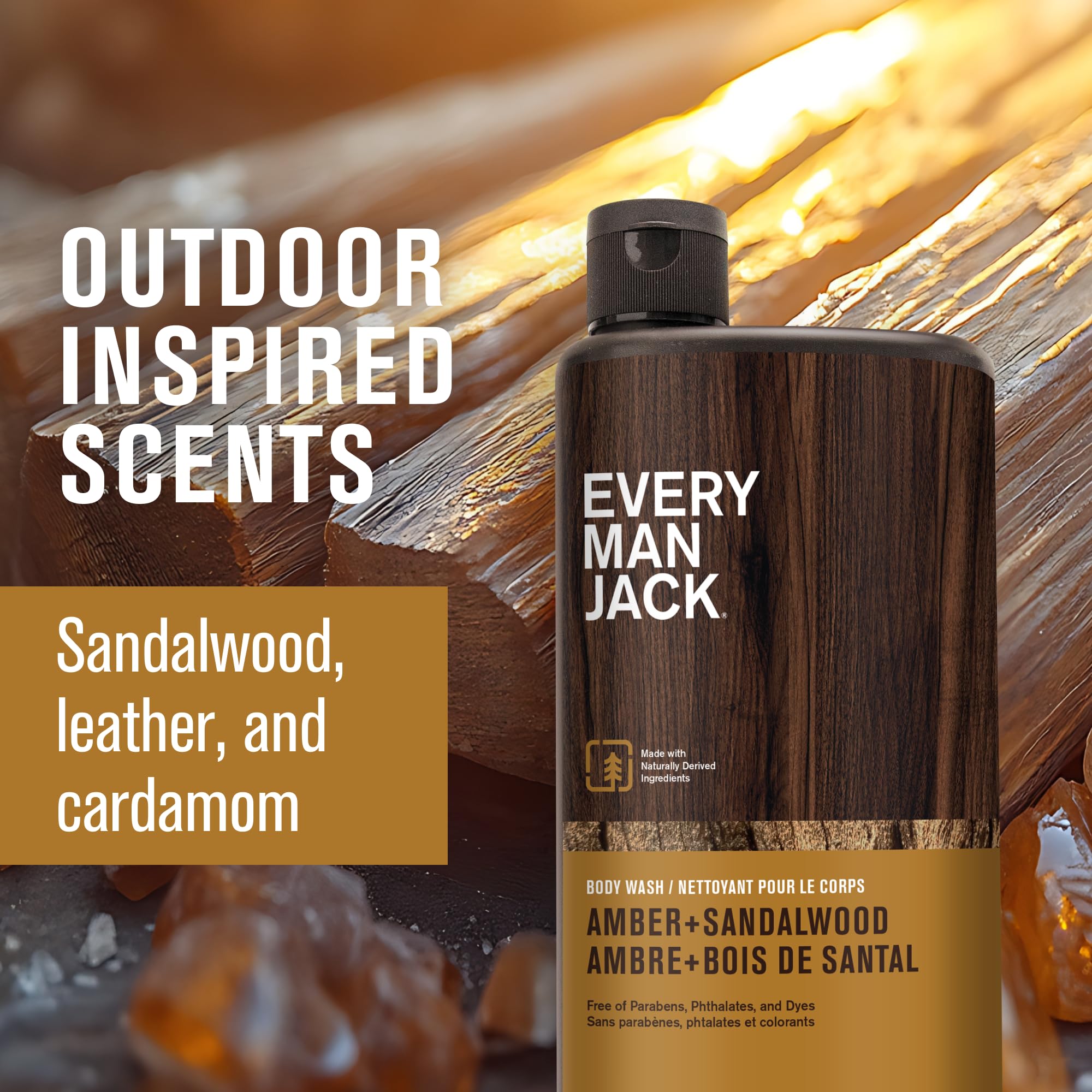 Every Man Jack Amber+Sandalwood Hydrating Mens Body Wash for All Skin Types-Cleanse, Nourish, and Hydrate Skin with Naturally Derived Ingredients-Paraben Free, Phthalate Free, Dye Free-24oz(Pack of 2)