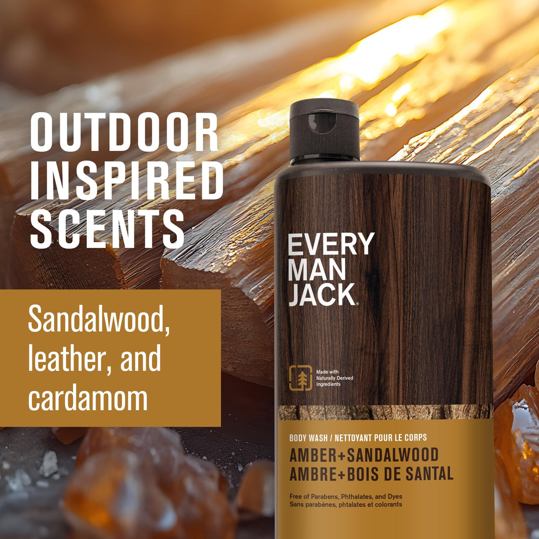 Every Man Jack Amber+Sandalwood Hydrating Mens Body Wash for All Skin Types-Cleanse, Nourish, and Hydrate Skin with Naturally Derived Ingredients-Paraben Free, Phthalate Free, Dye Free-24oz(Pack of 2)