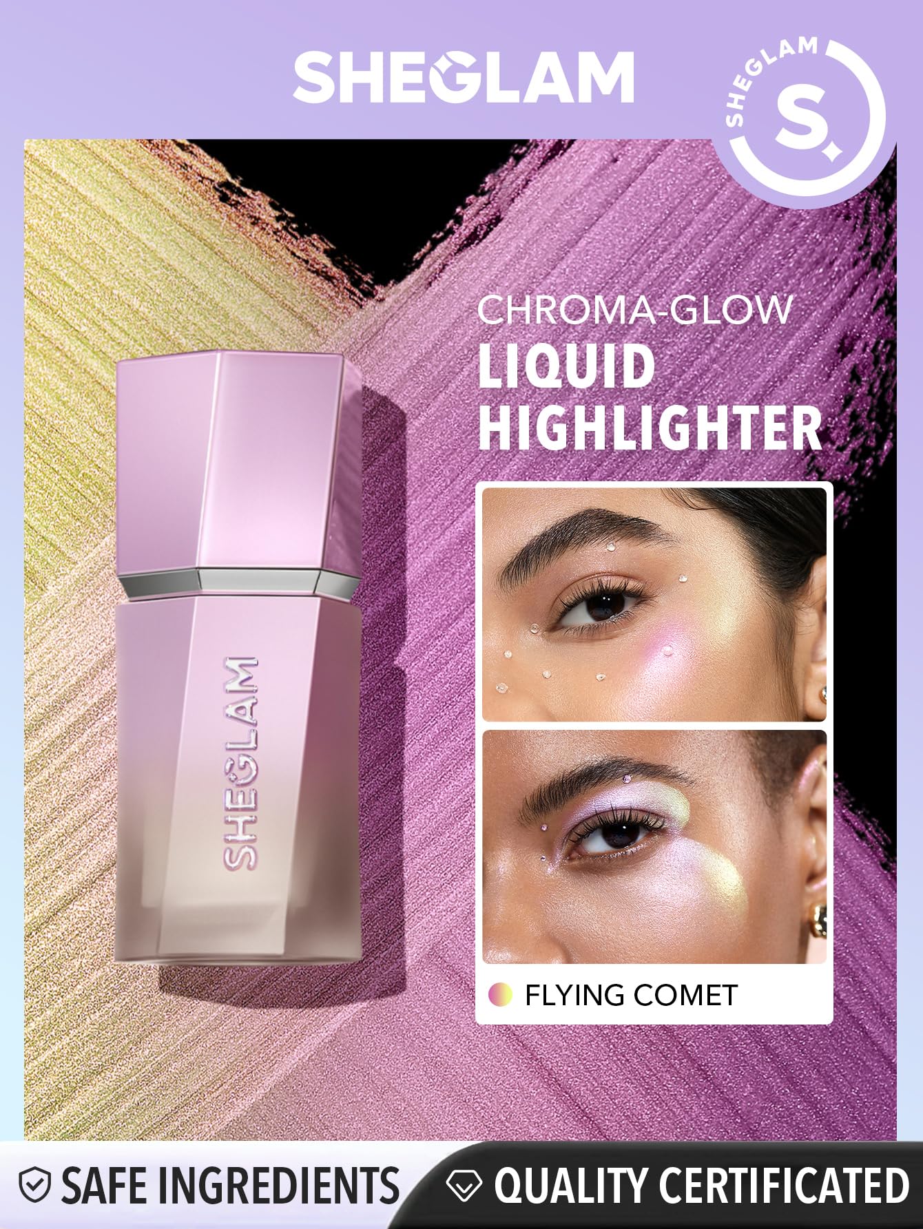 SHEGLAM Chroma-Glow Bloom Liquid Highlighter Color Changing Gel Cream Multichrome Highlighter High-Shine Finish Long Wear Brightening Non-Caking-Flying Comet