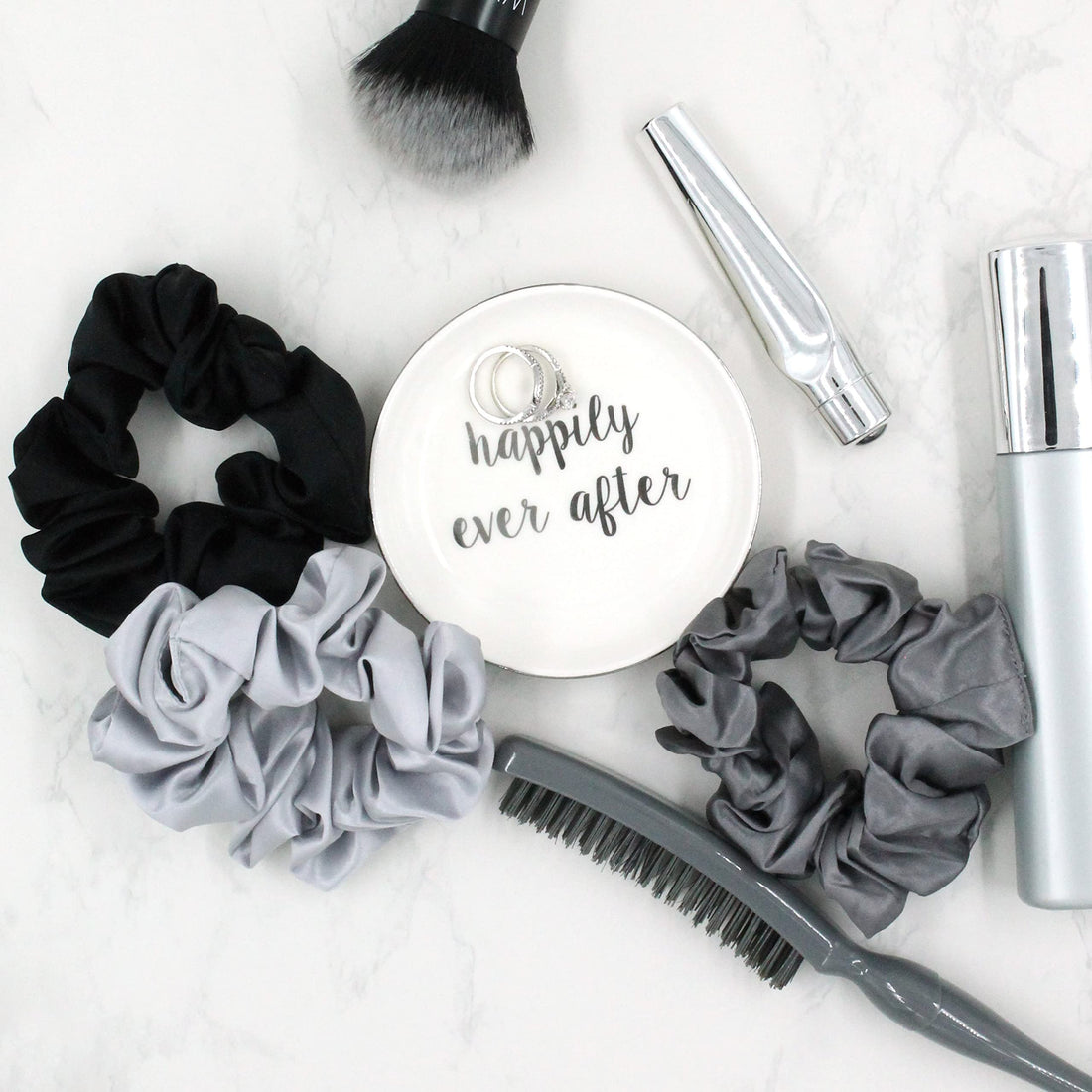 Mulberry Park Silks 100% Pure Silk Hair Scrunchies, 3 Pack - Prevents Frizz, Hair Breakage, Gentle On All Hair Types, OEKO-TEX Certified, Hair Accessories - Small (Black/Silver/Gunmetal)