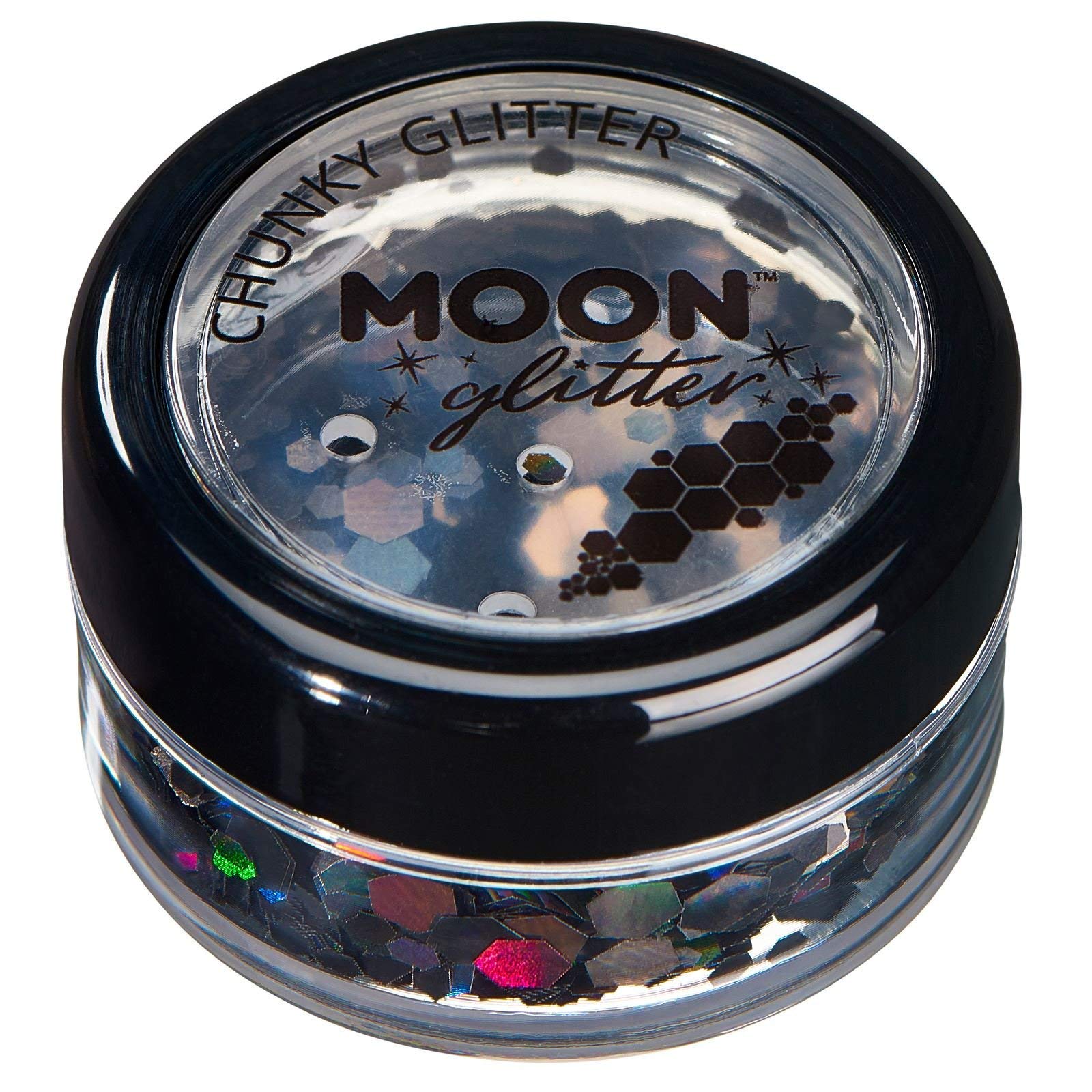 Moon Glitter Holographic Chunky Glitter 100% Cosmetic Glitter for Face, Body, Nails, Hair and Lips - 0.10oz - Black