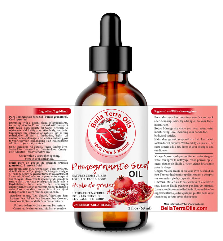 Bella Terra Oils - Organic Pomegranate Seed Oil 2oz - Cold-Pressed & Pure, Rich in Nutrients for Skin & Hair, A Beauty Essential