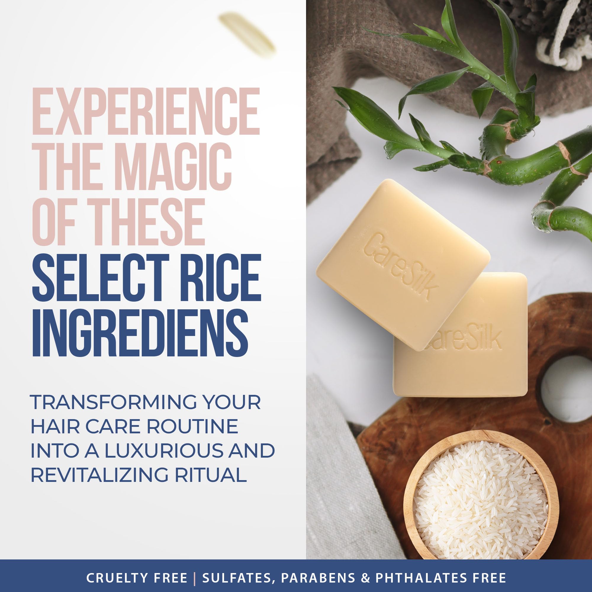 CARESILK Rice Water Shampoo Bar for Hair Growth - Natural Fermented Solid Clarifying Protein - Vegan Organic Soap with Coconut, Argan Oils, Bamboo Extract