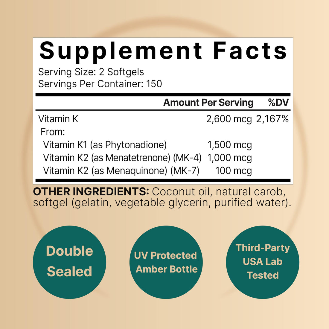 NatureBell Vitamin K Complex, K1 + K2 (MK-7 & MK-4) 2,600mcg Per Serving, 300 Coconut Oil Softgels | Max Absorption – Full Spectrum K Vitamins Supplement | Heart & Bone Support | Non-GMO