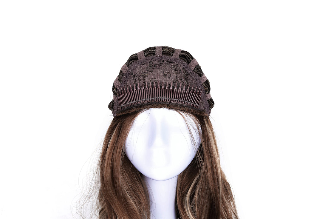 R1224B : OneDor 23 Curly 3/4 Ladies Half Wig Kanekalon Hair Synthetic Wigs with Comb on a Mesh Head Cap (R1224B)