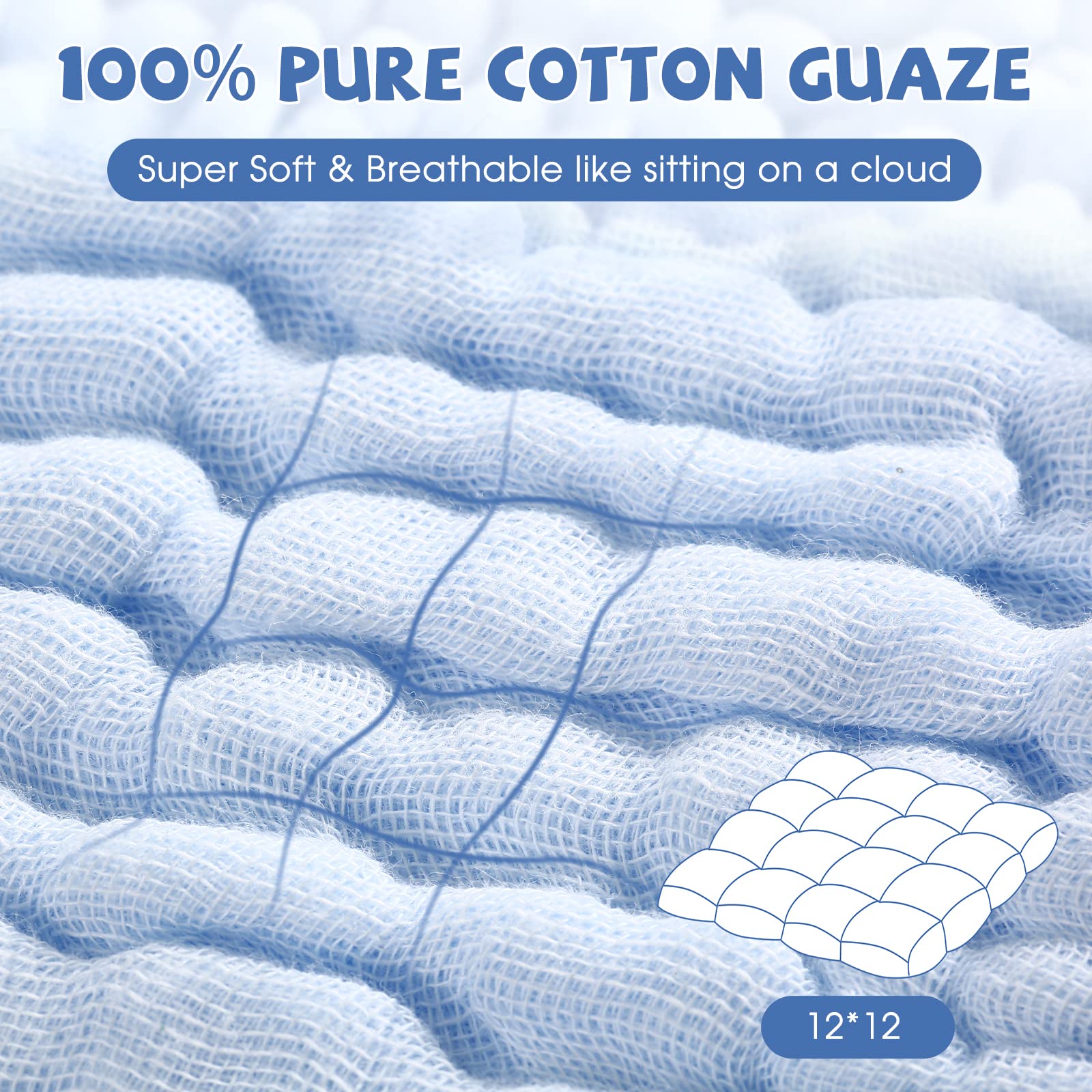 MUKIN Baby Washcloths - Soft Face Cloths for Newborn, Absorbent Bath Wipes, Burp Cloths or Towels, Baby Registry as Shower. Pack of 6-12x12 inches (Blue)
