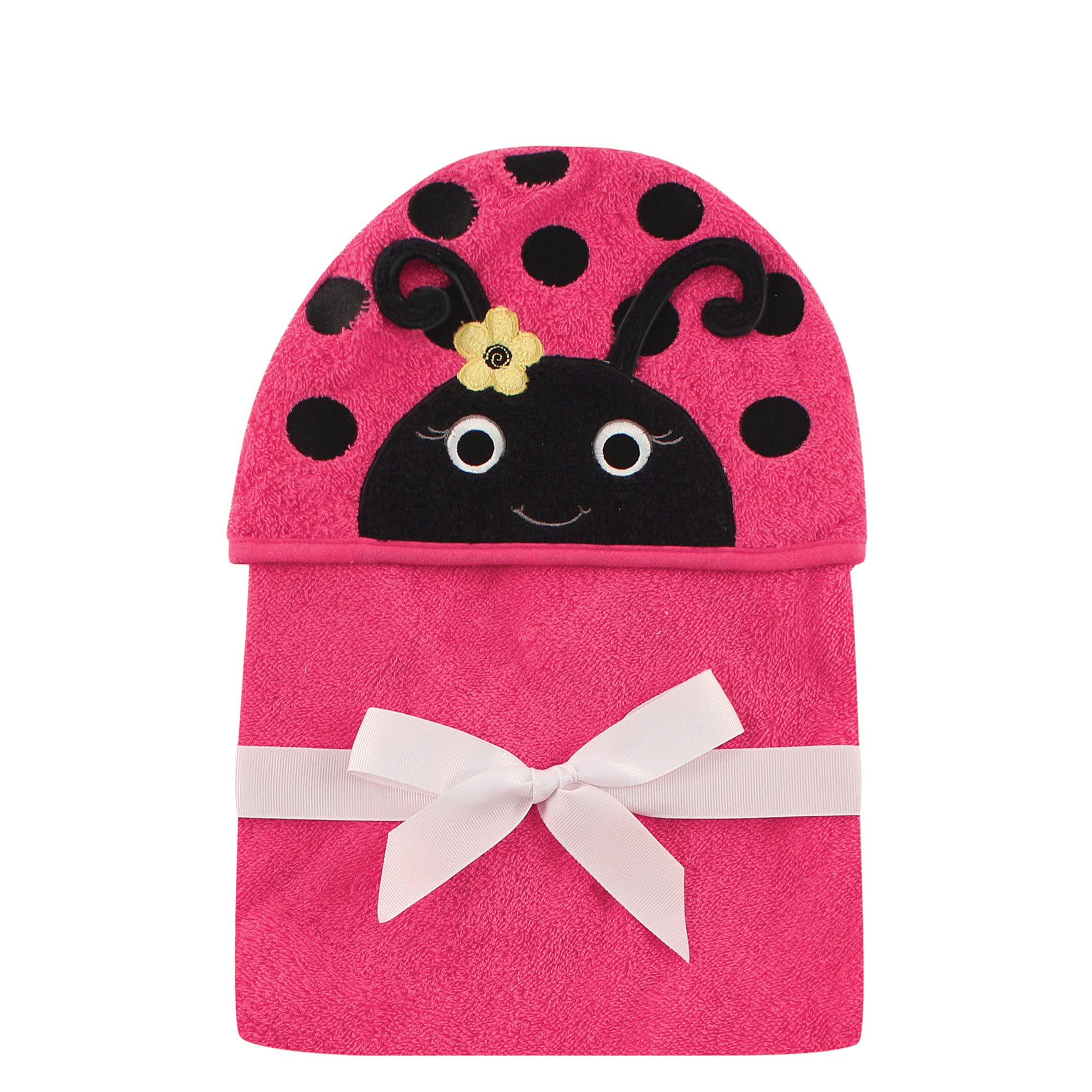 Hudson Baby Unisex Baby Cotton Animal Face Hooded Towel, Ladybug, One Size