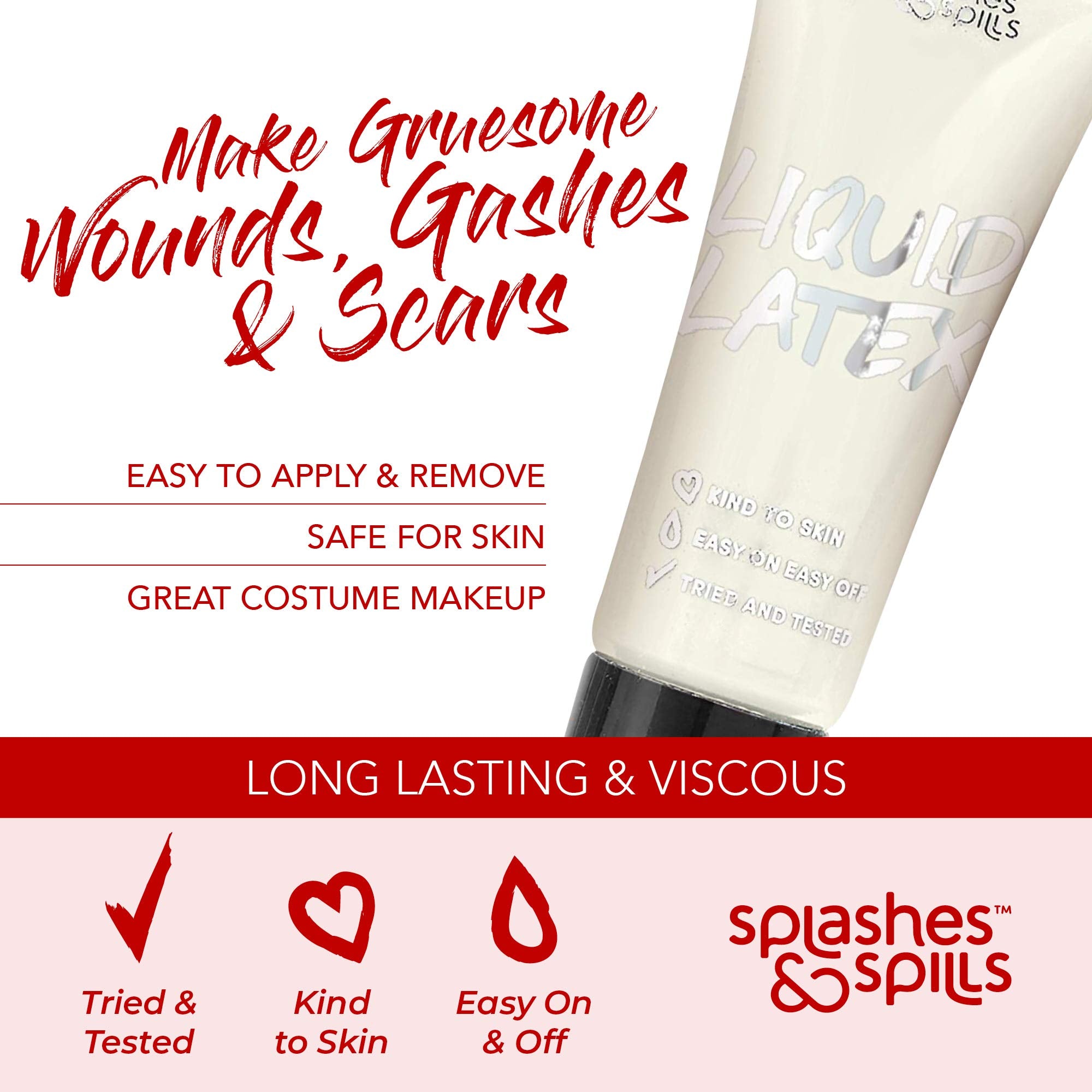 Liquid Latex Face and Body Paint - Special Effects, Costume and Halloween Makeup - Safe for all Skin Types - Easy On and Off - 30ml - by Splashes & Spills