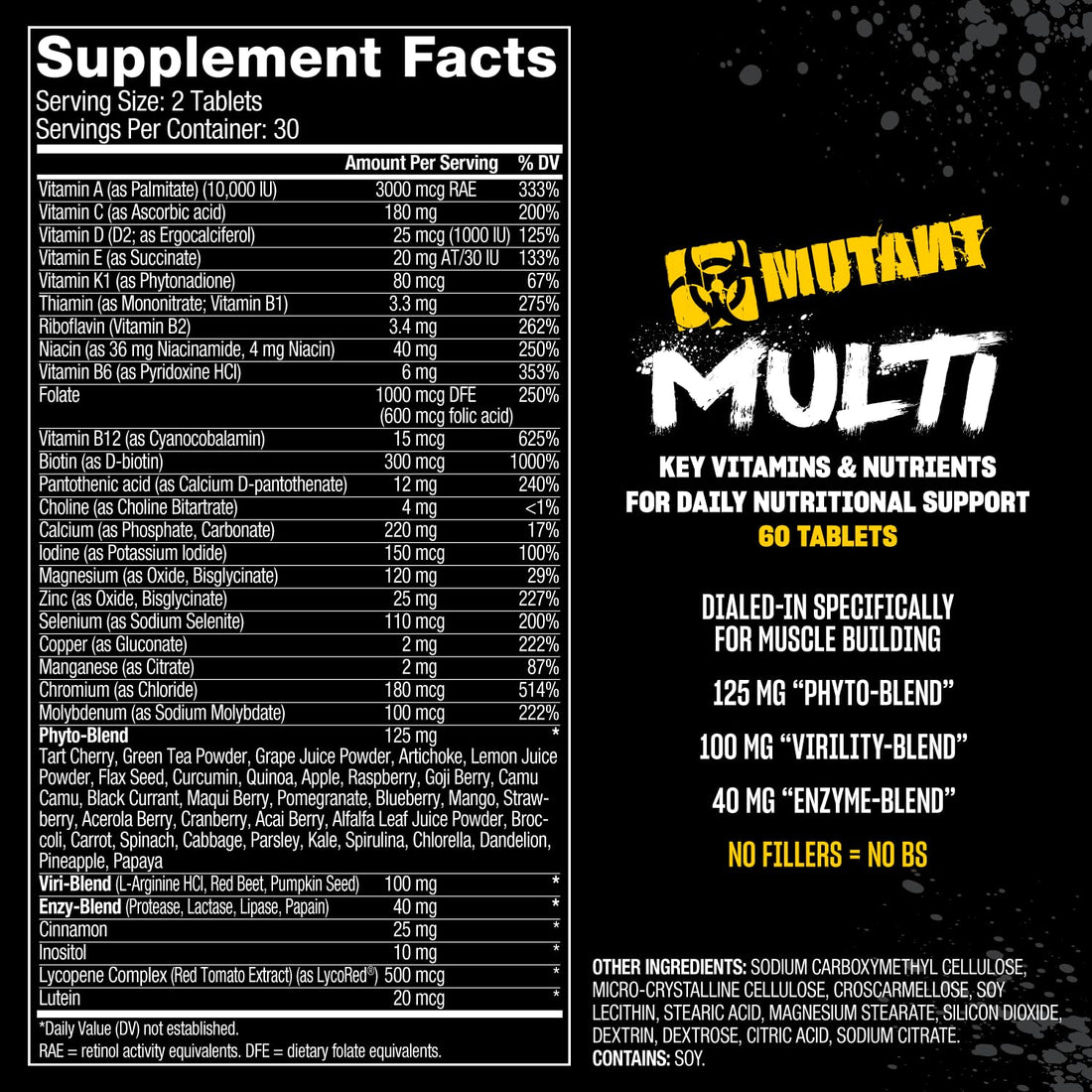 Mutant Multi - High Potency Vitamins with 75+ Ingredients Specifically Formulated for Heavy Lifting, 60 Tablets