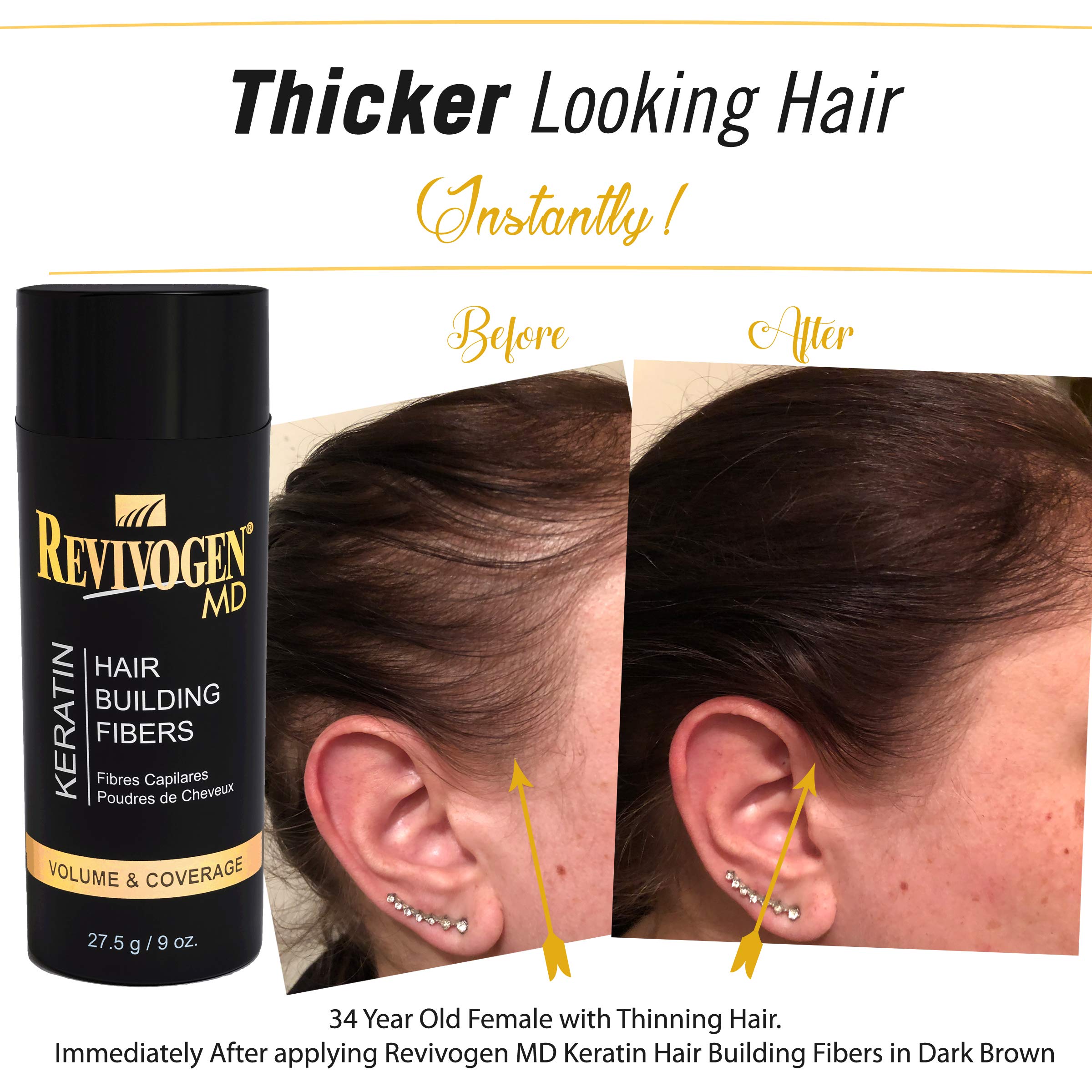 RevivogenMD Keratin Hair Building Fibers, Black, Unscented, 0.9 oz.