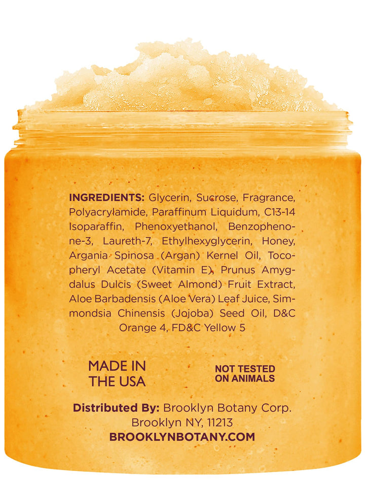 Brooklyn Botany Peach Bellini Honey Sugar Scrub for Body 10 oz – Deeply Hydrating and Gently Exfoliating Body Scrub for Women and Men – Moisturizing and Nourishing the Skin