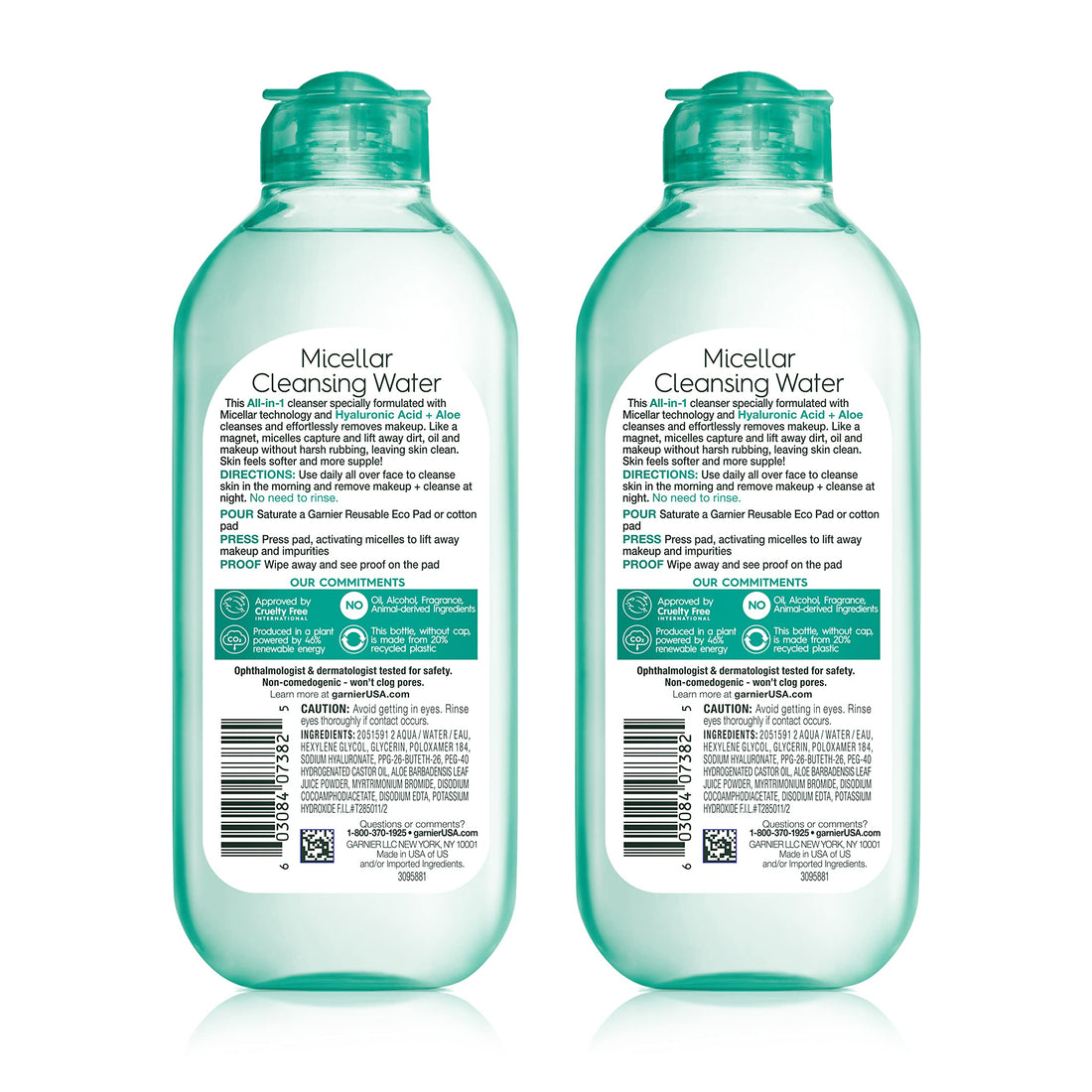 Garnier Micellar Water with Hyaluronic Acid, Facial Cleanser & Makeup Remover, Hydrating and Plumping, For All Skin Types, Vegan, Cruelty Free, 13.5 Fl Oz (400mL), 2 Count