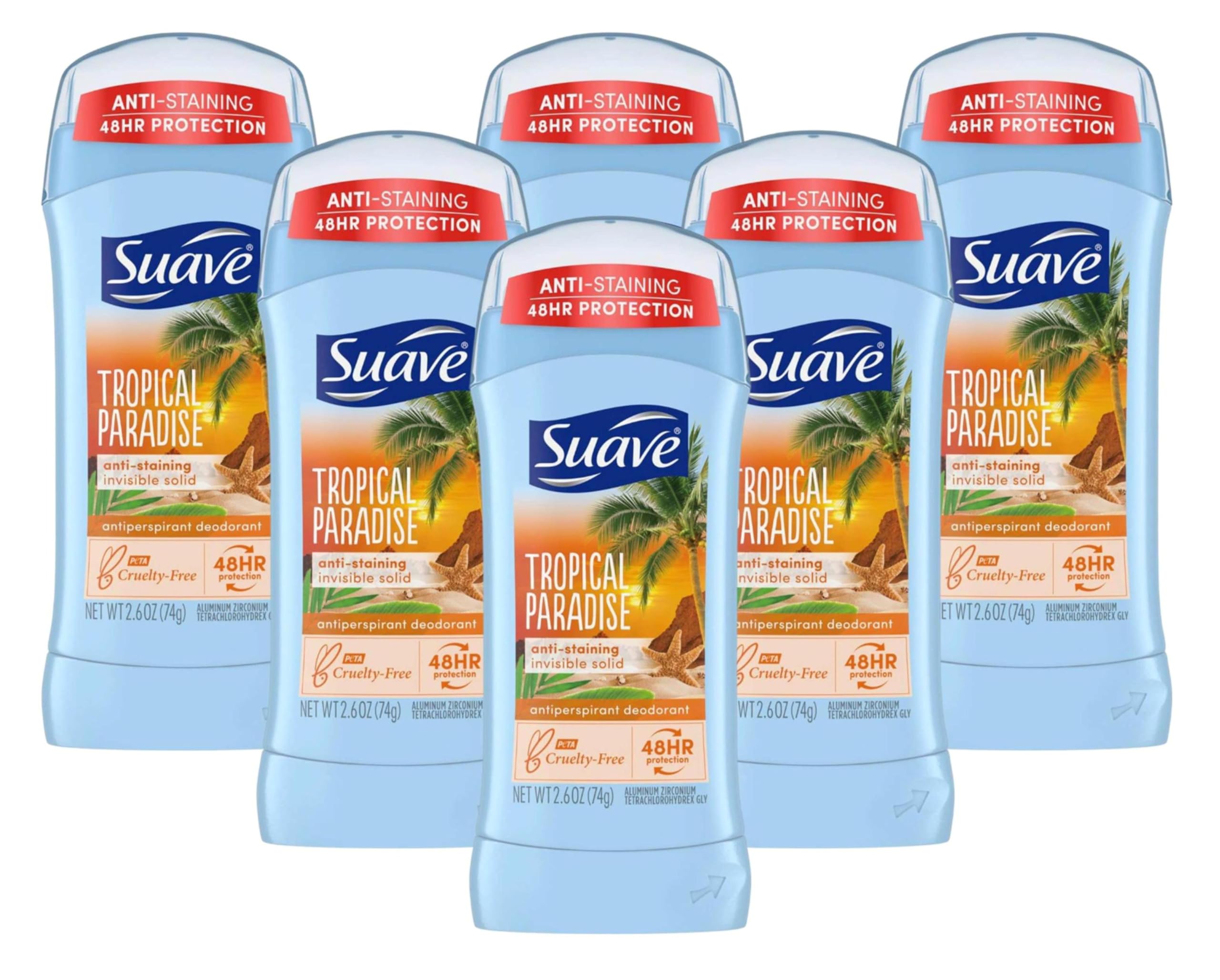 Suave 24 Hour Protection Tropical Paradise Invisible Solid Anti Perspirant Deodorant, 2.6 Ounce (Pack Of 6)