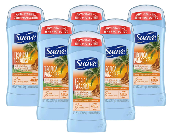 Suave 24 Hour Protection Tropical Paradise Invisible Solid Anti Perspirant Deodorant, 2.6 Ounce (Pack Of 6)