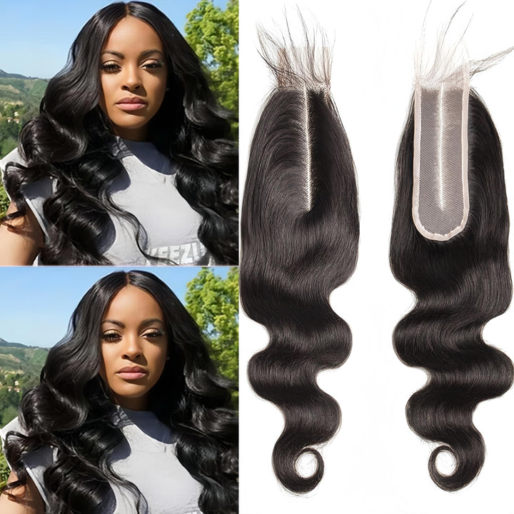 12 Inch: Risbaer Brazilian Body Wave Remy Hair 2X6 Swiss Lace Closure Natural Color High Ratio Hair Closure Human Hair Middle Part (12 Inch)